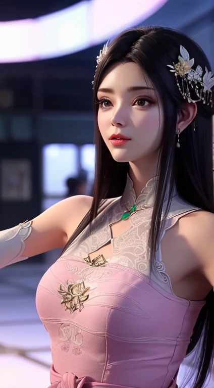 full body,bgill support,eautiful hands, perfect hands, fingernails,ultra realistic 8k cg, picture-perfect face, flawless, clean, masterpiece, professional artwork, famous artwork, cinematic lighting, cinematic bloom, perfect face, beautiful face, fantasy, dreamlike, unreal, science fiction, beautiful clothes, sheer tulle dress, (rich:1.4), prestige, luxury, jewelry, diamond, gold, pearl, gem, sapphire, ruby, emerald, intricate detail, delicate pattern, charming, alluring, seductive, erotic, enchanting, hair ornament, necklace, earrings, bracelet, armlet,halo ((,1girl, ,))(((, 1girl, solo, cherry blossoms,sakuramon,looking at viewer, , )))((1girl, solo, black_hair, long_hair, skirt, looking_at_viewer, lips,upper body, large breasts,frilled dress, black skirt,black dress,cleavage, ))