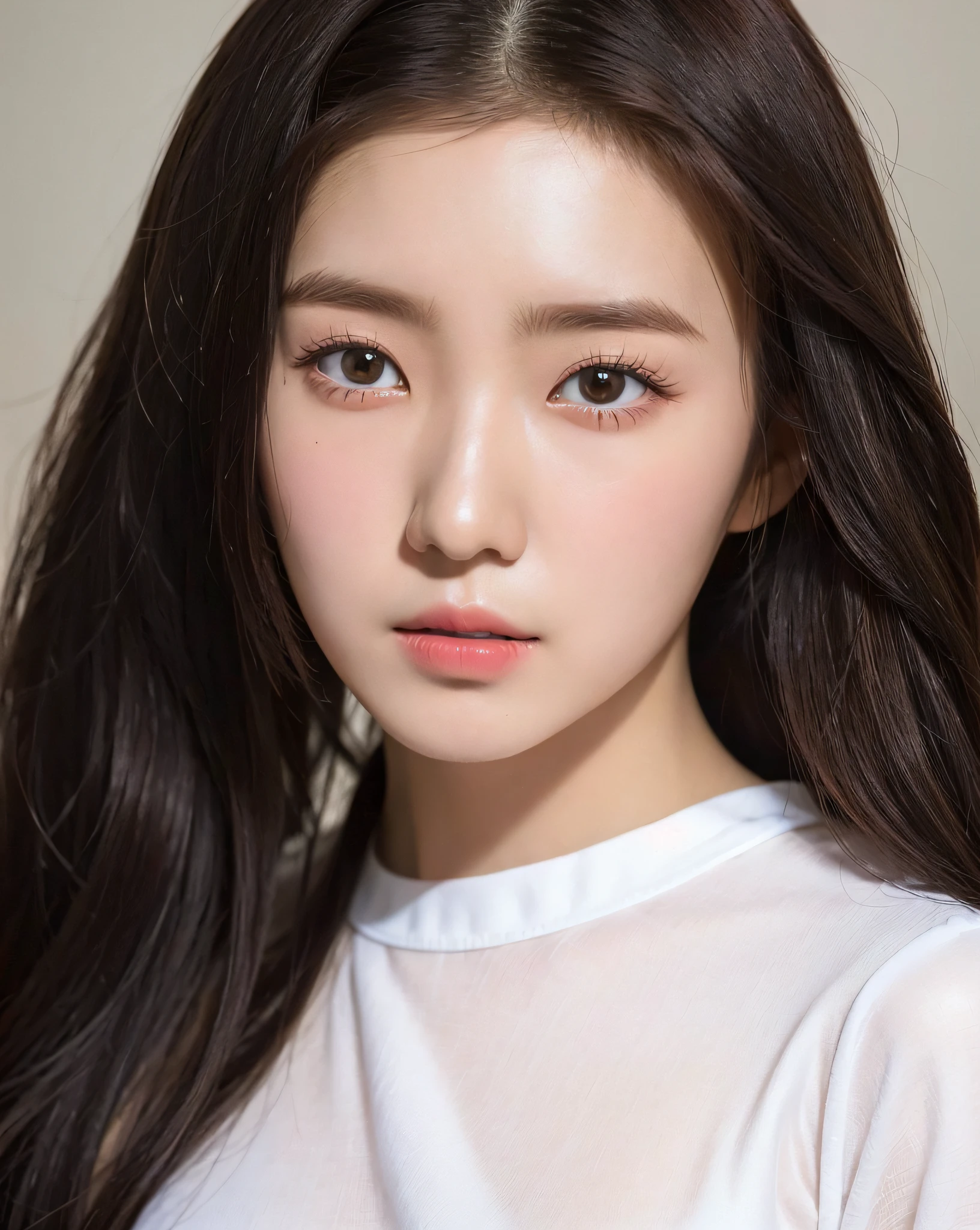 a close up of a woman with long red-brown hair and a white shirt, beautiful asian girl, asian face, dilraba dilmurat, asian beautiful face, korean girl, asian girl, yanjun chengt, a young asian woman, beautiful young korean woman, korean woman, an asian woman, beautiful south korean woman, beautiful asian woman