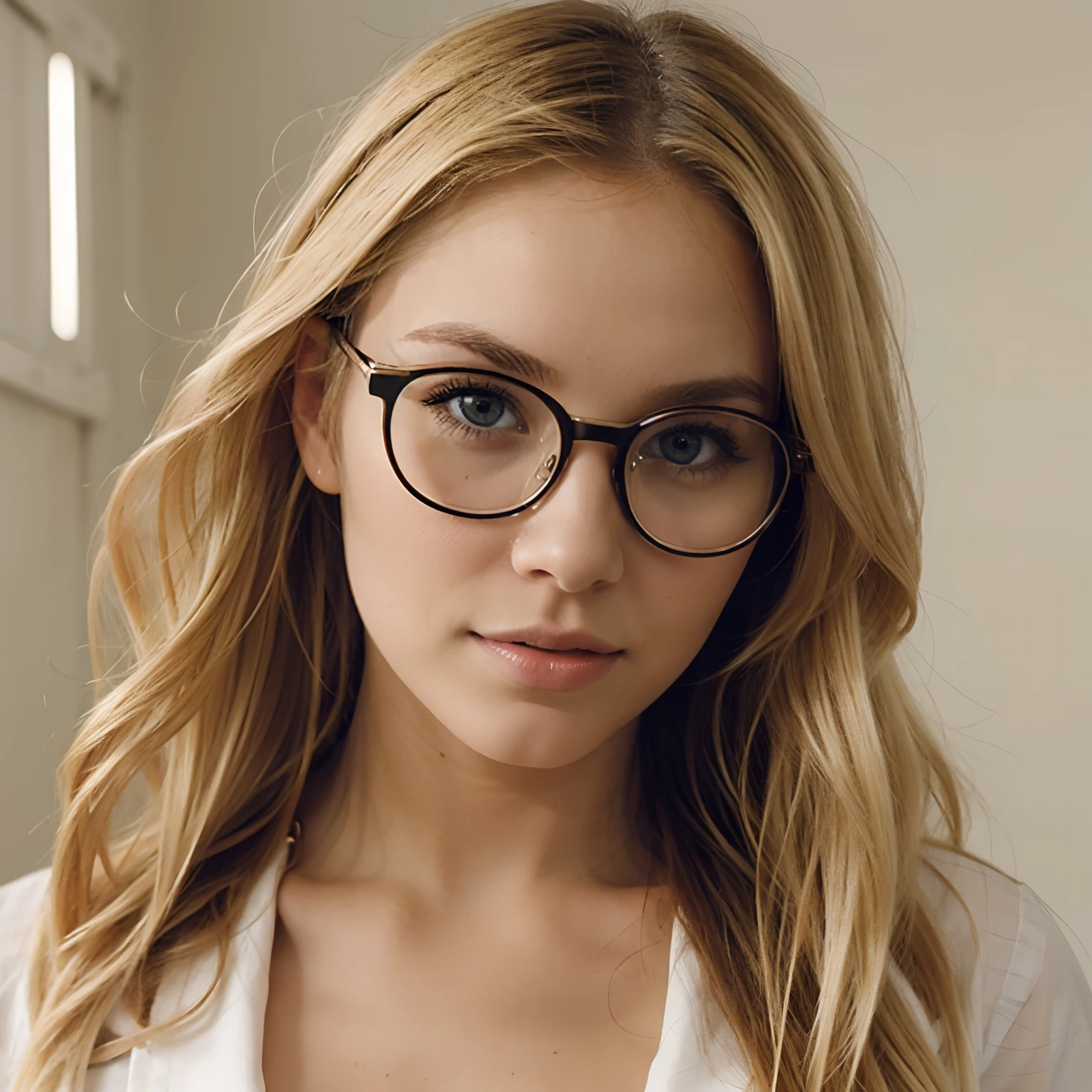 Blonde babe with nerdy glasses