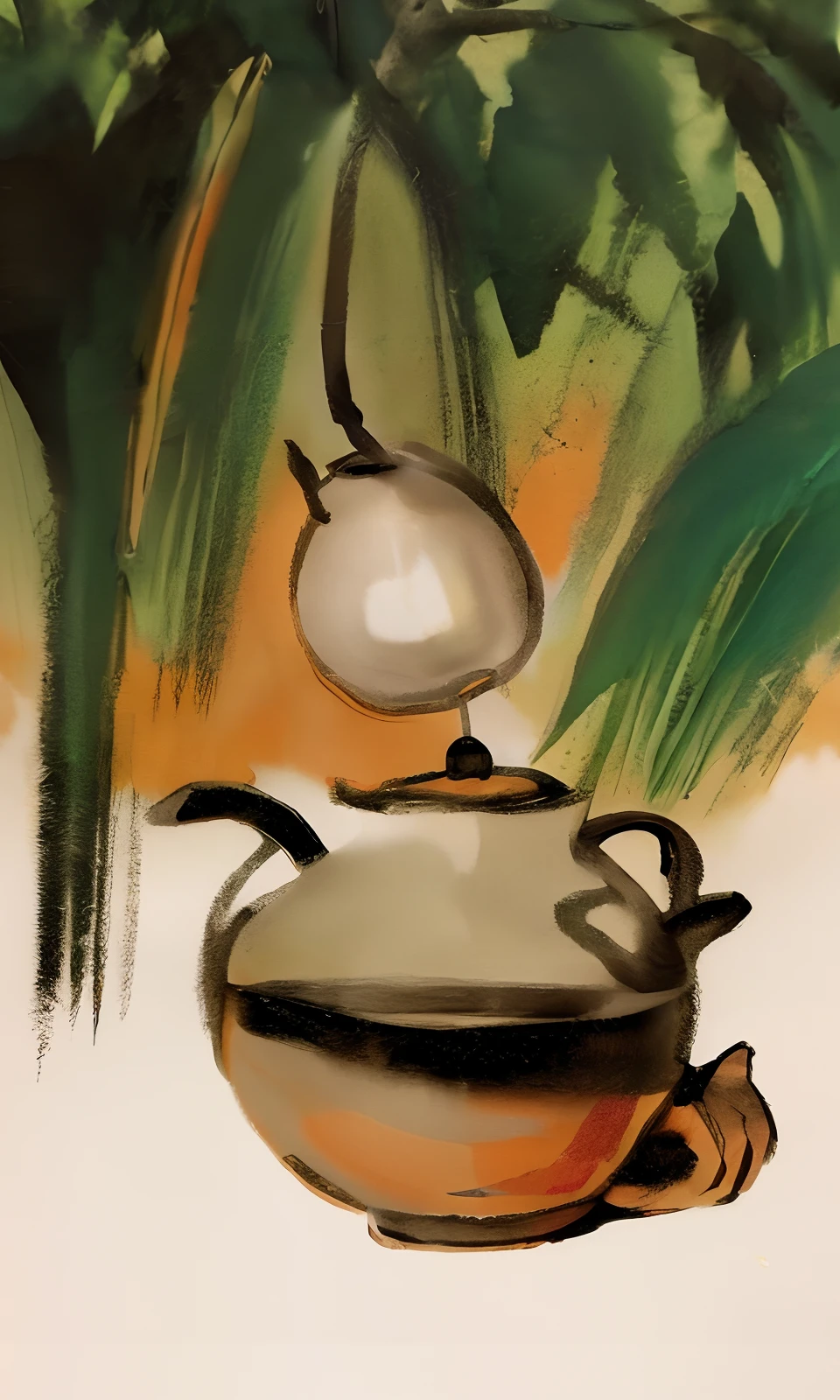 Teapot pouring coffee in a wonderful landscape