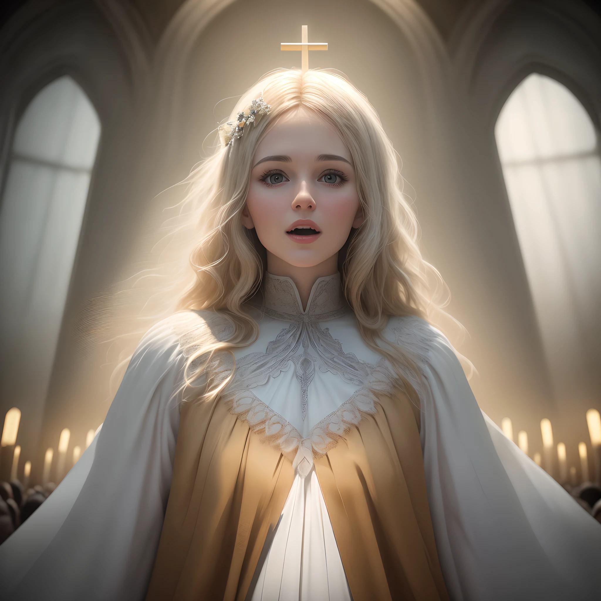 The Rapture, Thousands of people are floating in the air, Standing on the clouds, Thousands of people are dressed in white, Raise your hands and sing hymns to praise God. The scenes are magnificent and surreal. (best quality, 4k, 8k, high resolution, masterpiece:1.2), ultra-detailed, (realistic, photorealistic, Realistic:1.37), Portrait of One, vivid colors, bright studio, sharp focus, physically based rendering, Description of extreme details, Biblical Topics, Great atmosphere, radiant light.