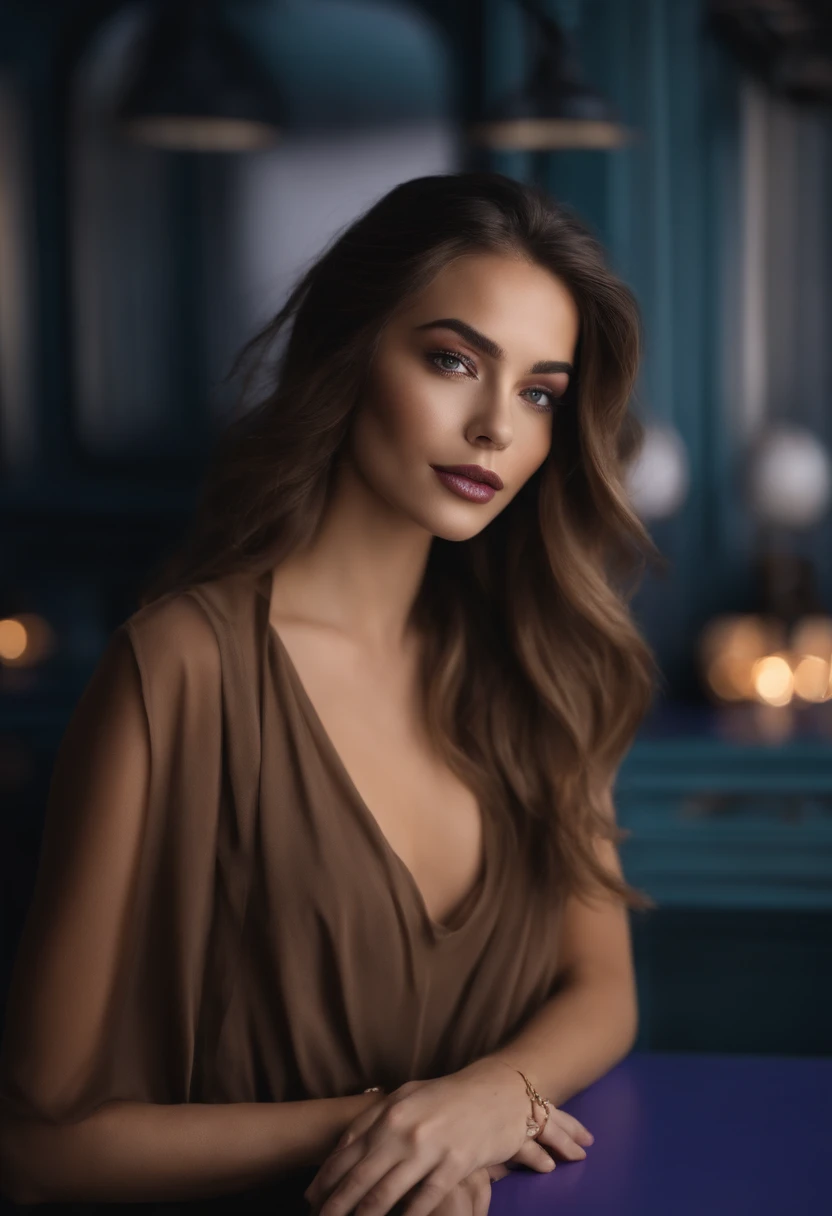 Femme arafed avec une belle tenue d’hiver, fille aux yeux bruns, Portrait Sophie Mudd, cheveux bruns et grands yeux,Yeux de chambre, Violet Myers, sans maquillage, maquillage naturel, Regarder directement la caméra, Visage avec Artgram, Maquillage subtil,selfie au bar, clivage