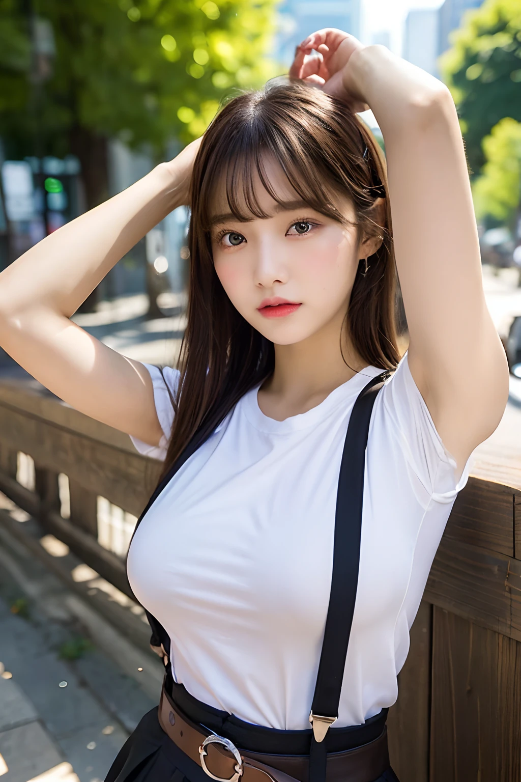 Araffe asian woman with long hair and white shirt posing for a picture ...