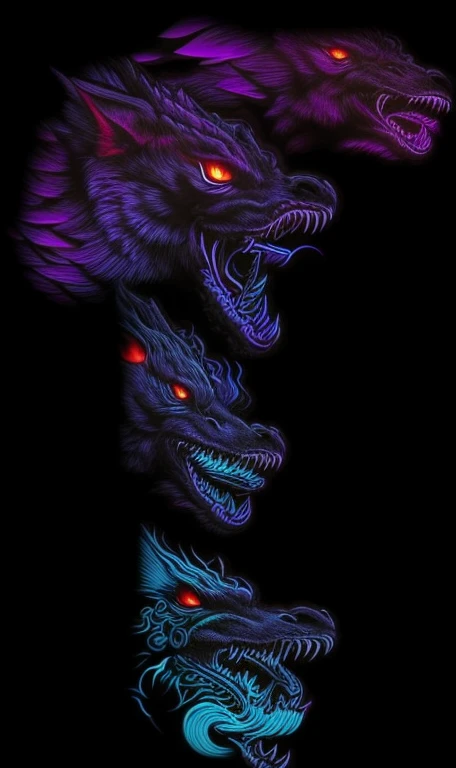 A closeup of a dragon head with a black background, Papel de parede amoled, black demon blue purple, papel de parede do telefone, papel de parede do telefone hd, fundo do telefone, tatuagem azul e vermelha, tatuagem neon, Noite escura com cores neon, papel de parede do telefone hd, papel de parede do iphone, art of dragon, tatuagens neon detalhadas, wallpaper mobile, Arte digital escura, mas detalhada, wallpaper mobile