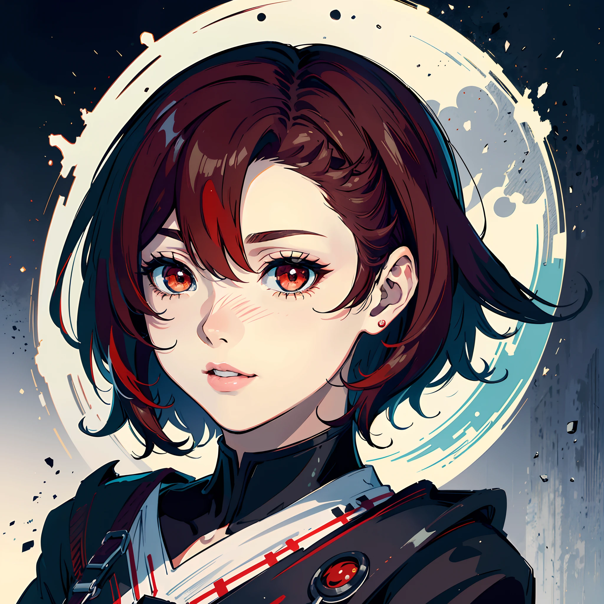 Sentada em uma poltrona luxuosa, at office, leve sorriso, black military uniform, bebendo vinho, Anime, Red iris, Red eyes, red hair, short hair, alone, belos olhos detalhados, pele oleosa, ahoge, pele fina, Seios grandes :1.1, Oppein, belos olhos detalhados, melhor qualidade, ultra-detalhado, costeletas longas:1.4, ultra HD 4K, rosto extremamente detalhado,