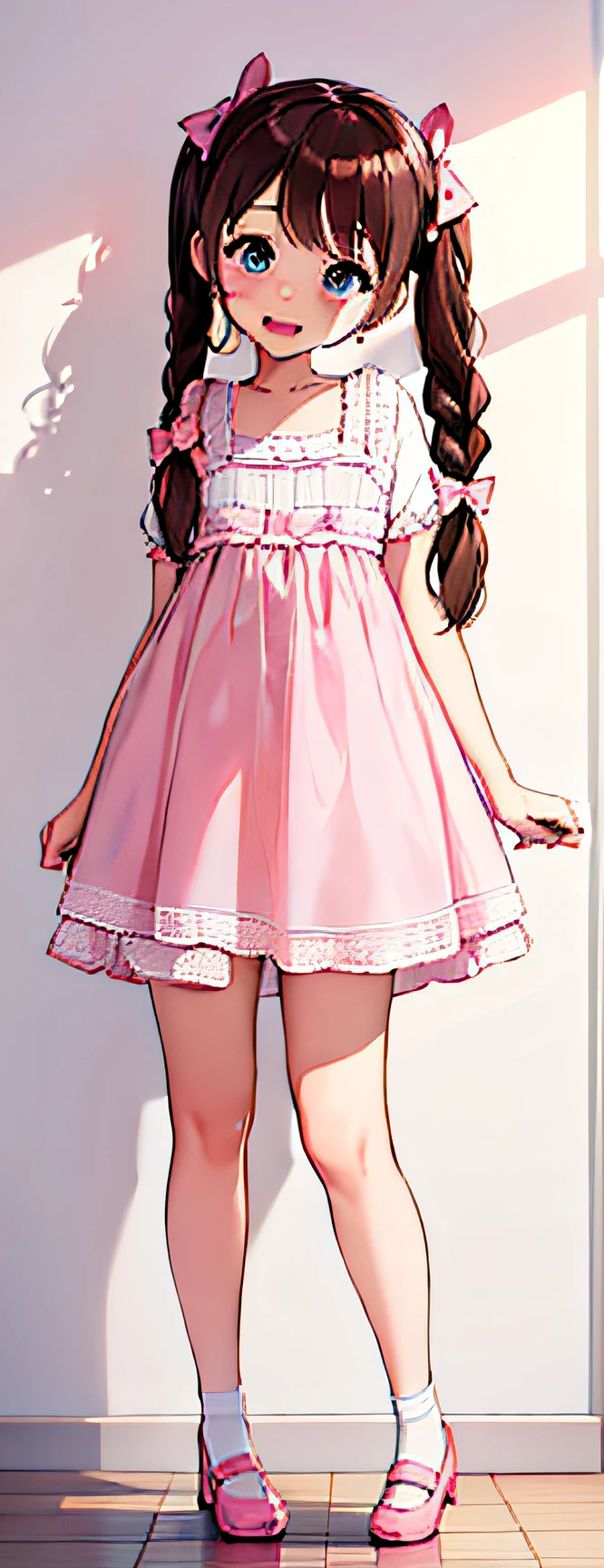 Anime girl in pink dress standing in front of a white wall - SeaArt AI