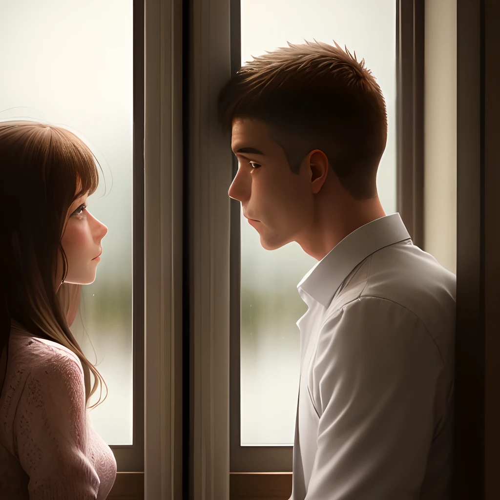 Lonely man looking out the window seeing a cute couple.