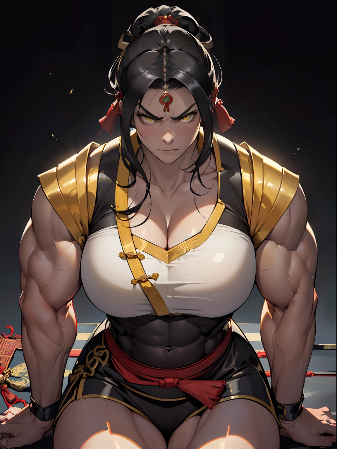 Beautiful samurai ,(implied insertion),hand close up，open mouth,trending on artstationh, Sharp focus,, Intricate details, Highly detailed,, intricate face details,Curvy physique, ((Thick body)),(No bra),Japan mature female，(cameltoe),((Sexual suggestiveness))，at the palace，vibrant, 4K, Intricate details, (((big breasts))), enchanting, Professional manufacturing,  12k resolution,Seductive smile, ((((huge muscles))))