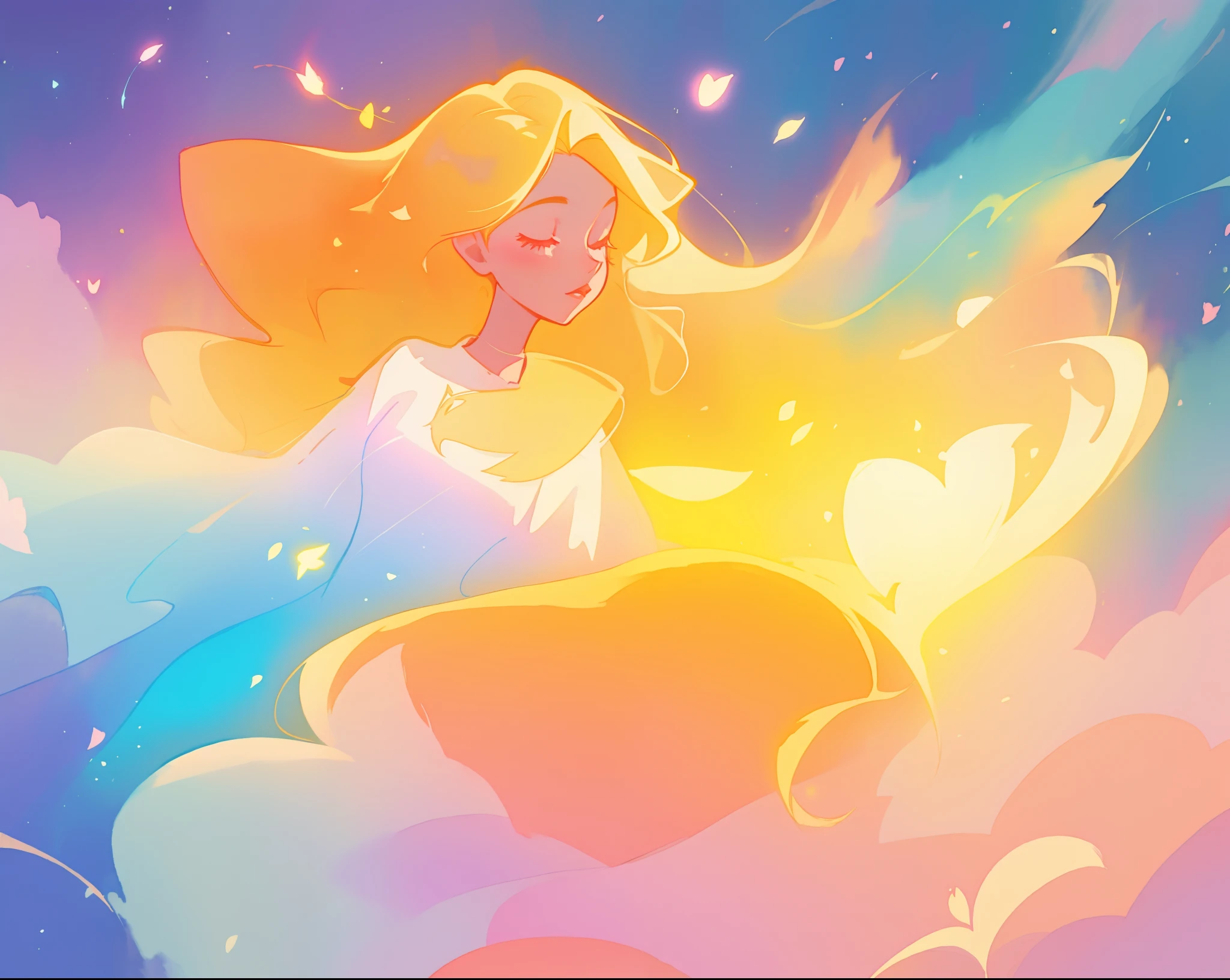 beautiful girl in flowing multi-layered dress, fairy dress, long golden hair, watercolor illustration, inspired by Glen Keane, inspired by Lois van Baarle, disney art style, by Lois van Baarle, glowing aura around her, by Glen Keane, jen bartel, glowing lights! digital painting, flowing glowing hair, glowing flowing hair, beautiful digital illustration, fantasia otherworldly landscape plants flowers, beautiful, masterpiece, best quality, anime disney style