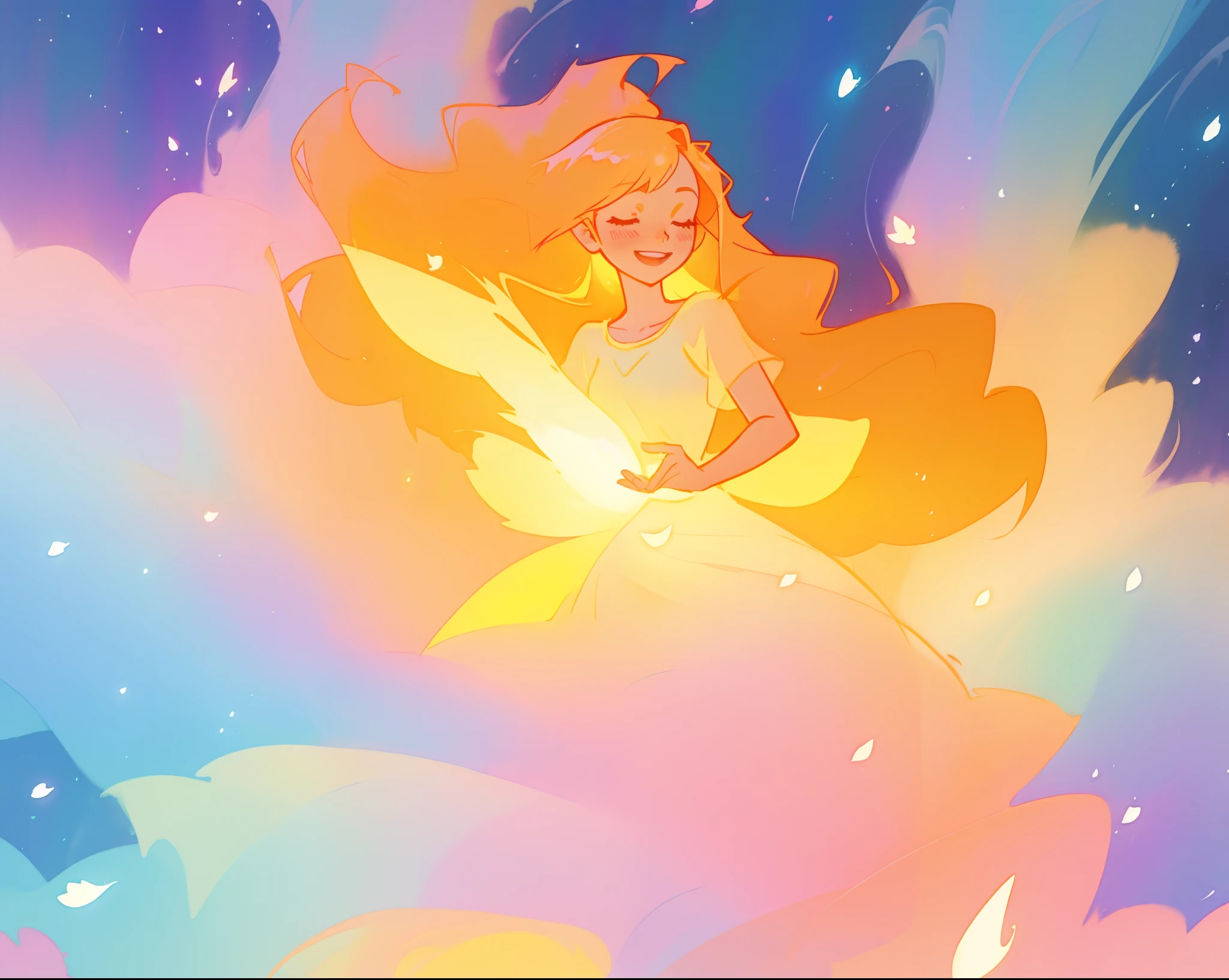beautiful girl in flowing multi-layered dress, fairy dress, long golden hair, watercolor illustration, inspired by Glen Keane, inspired by Lois van Baarle, disney art style, by Lois van Baarle, glowing aura around her, by Glen Keane, jen bartel, glowing lights! digital painting, flowing glowing hair, glowing flowing hair, beautiful digital illustration, fantasia otherworldly landscape plants flowers, beautiful, masterpiece, best quality, anime disney style