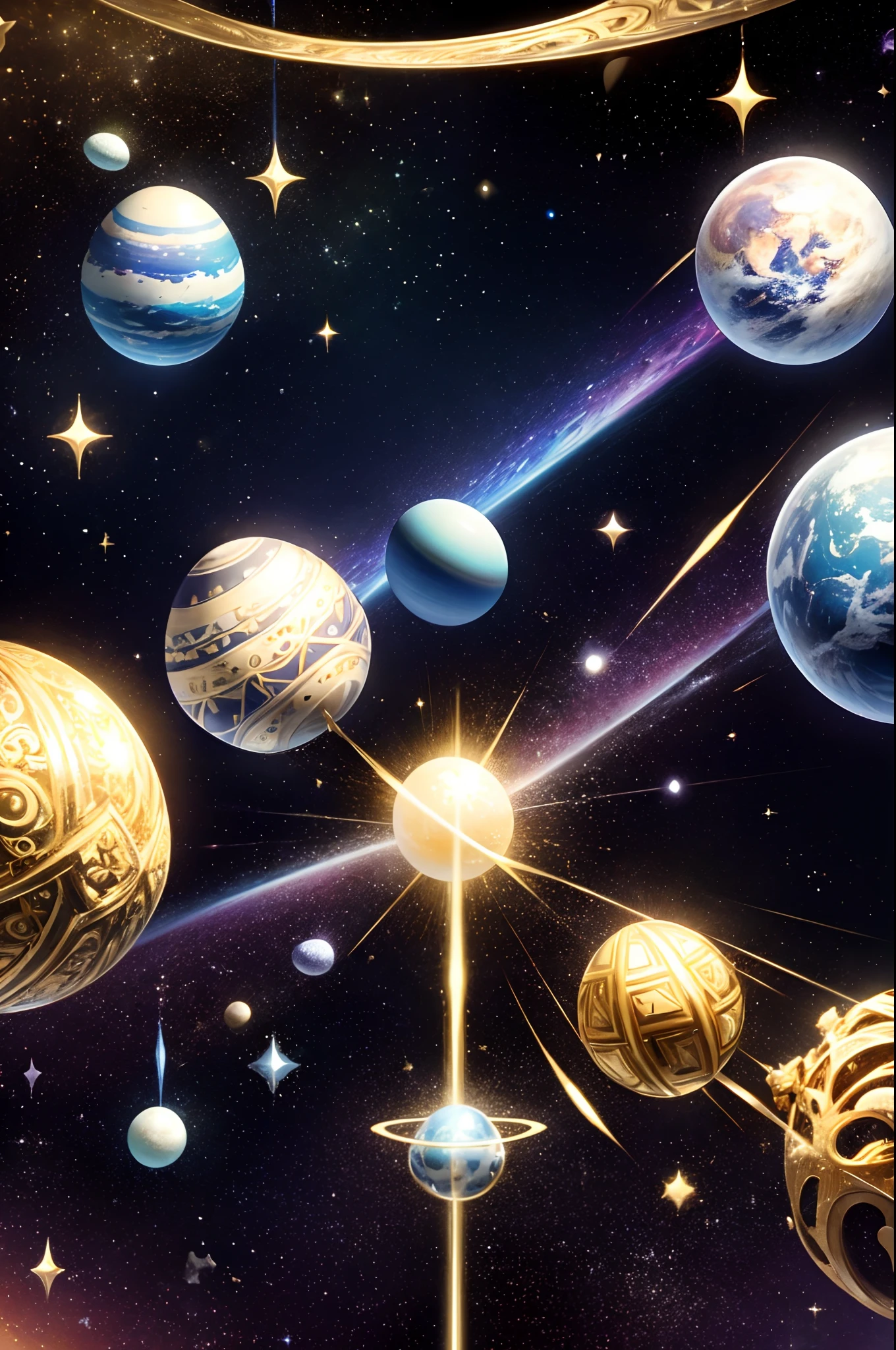 A dimension where Earth like planets are hatched from eggs covered in gold, silver and jewels laid out in fractal patterns, As the eggs hatch the planets are sent into different dimensions