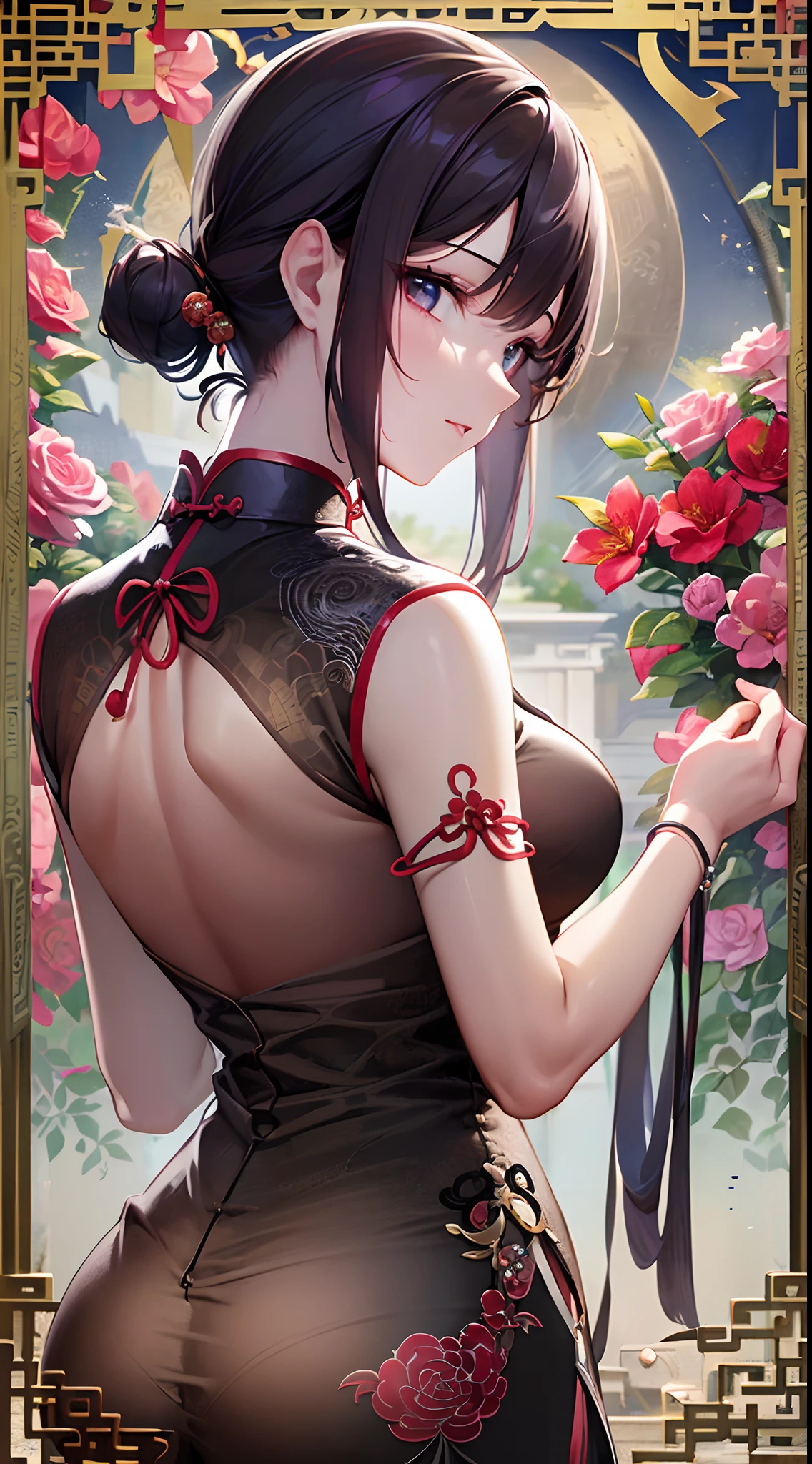 ((Finest quality)),(超A high resolution),(ultra-detailliert),(Meticulous portrayal),((Best Anime)),(Finest works of art),sharpnes,Clair,Ultra-Precision Art,The art of astounding depiction,Beauty with intricate and meticulous details:1.3, naturey,The murmur of the creek,trees,florals々, Ancient China, (Cheongsam with beautiful design with intricate and detailed:1.5),Standing,Divination