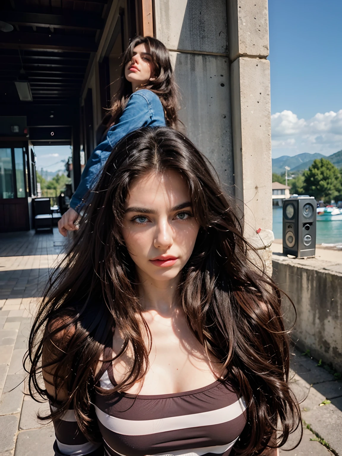 Stunning Gaia Nobile, 18 years old ((italian girl))) hyper realistic)), (((dark brown hair))), blue eyes, large chest, (((Shy, embarassed, looking tired and frowing))), skin imperfections, natural skin, skin imperfections1.33, natural lookalike, ((diffusion:1.4)), ((800iso, fuijifilm, expired film, rec709, ProRes, film grain))