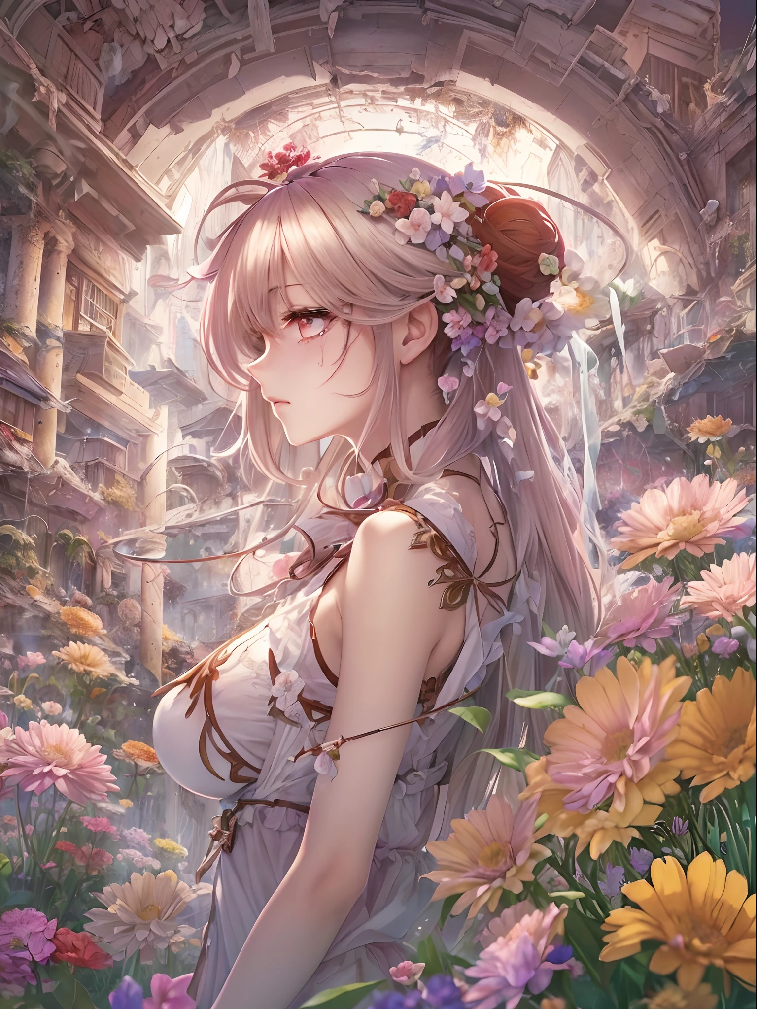 ((Finest quality)),(超A high resolution),(ultra-detailliert),(Meticulous portrayal),((Best Anime)),(Finest works of art),sharpnes,Clair,Ultra-Precision Art,The art of astounding depiction,Beauty with intricate and meticulous details:1.3, (A devastated world:1.5),1 flower,