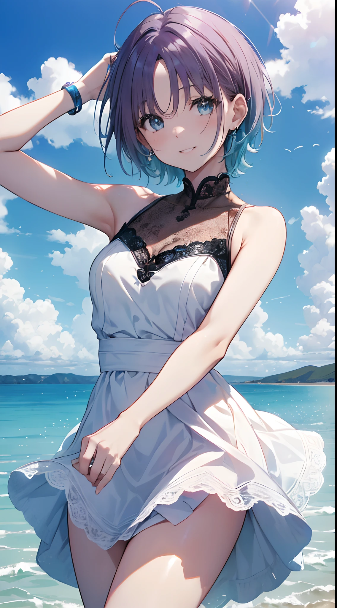Blue Hair,Swimwear,cute,Shortcuts,Asian Girl