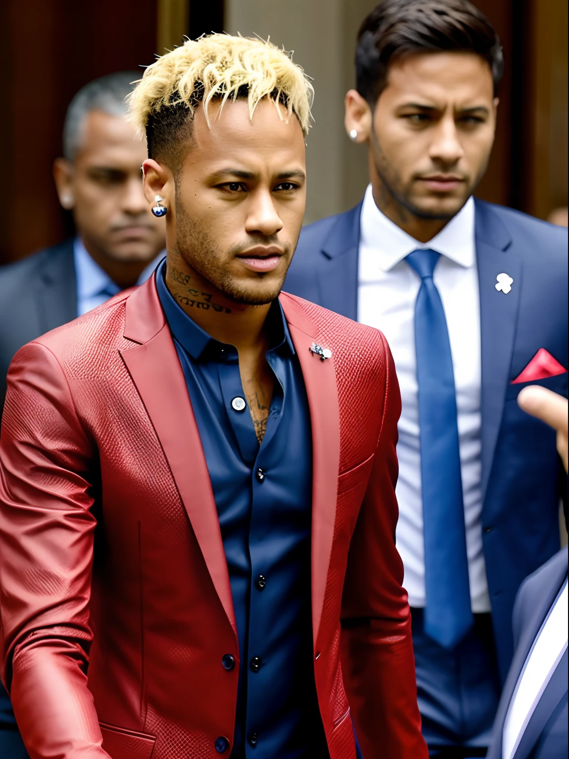 Neymar de terno vermelho