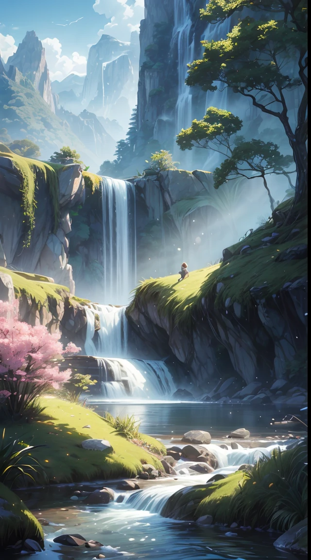 (Best quality,4K,8K,A high resolution,Masterpiece:1.2),Ultra-detailed,(Realistic,Photorealistic,photo-realistic:1.37),landscape,serene environment,tranquil ambiance,Majestic mountains,Gentle stream,Lush greenery,sparkling water reflections,Clear sky,Beautiful sun,tranquil ambiance,Harmony between man and nature,blissful landscape,Colorful flowers,Birds chirping,light breeze,Magical atmosphere,Magical light,The tranquility captured on canvas,Awesome beauty,Spectacular landscape,Pure tranquility,Harmonious composition,A masterpiece of nature,An unspoiled paradise,Man and nature live in symbiosis,Vivid colors,A hopeful mood,sense of wonder,mind-blowing views,Endless beauty,The charm of nature,A sense of tranquility,Lifelike realism.