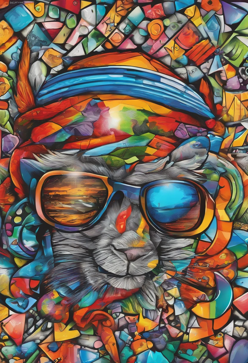 grafismo, diverse and playful geometric figures, Rainbow, romero britto, salvador dali, a donkey DJ comedy singer, uma guitarra, A domestic donkey pack animal with sunglasses and DJ headphones and with the thought running through his fingers and the confusion of memory ((fundo branco e preto)), face do asno feliz, as patas enormes do jegue, o focinho, os dentes grandes, o microfone, o fone de ouvido, The sunglasses, contrastes exacerbados, olhos penetrantes, colorida e alegre, Dull and sad, Art Watercolor Painting Oil Paint, abstrato, epic instagram, art-station, toque de estilo splash de tinta colorida+, contorno, hiperdetalhado intricadamente detalhado, genial, detalhes intrincados, tela inicial, cores complementares, conceito realista abstrato romero britto de arte, 8K, obra-prima do deviantart, oil-painting, pinceladas pesadas, pingos de tinta, artes de salpicos.