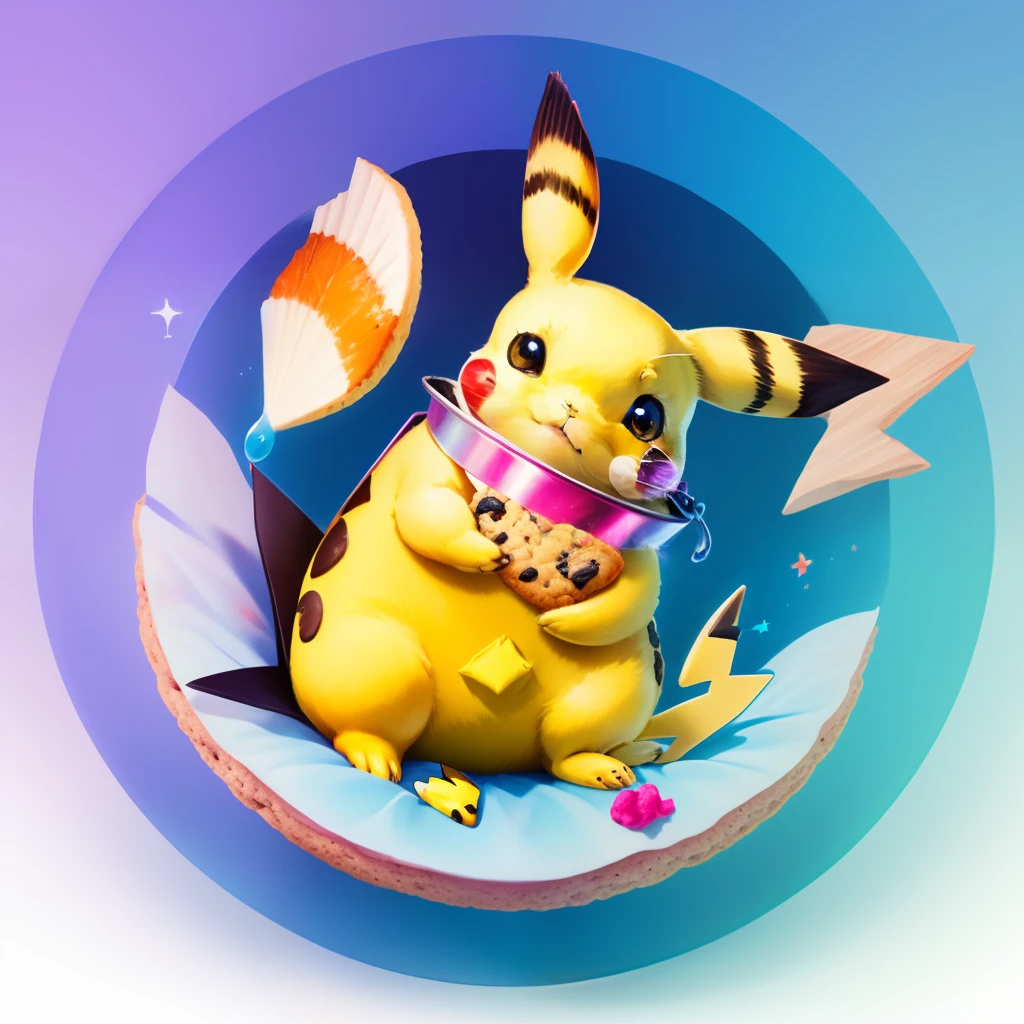 Pikachu avec un déguisement de poisson qui mange un cookies entouré dans un rond avec écrit en dessous SNT