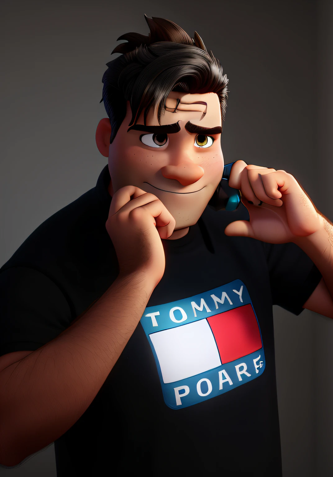 Um homem estilo disney pixar, cabelo Grisalho, com fone Rad Fone, alta qualidade, melhor qualidade