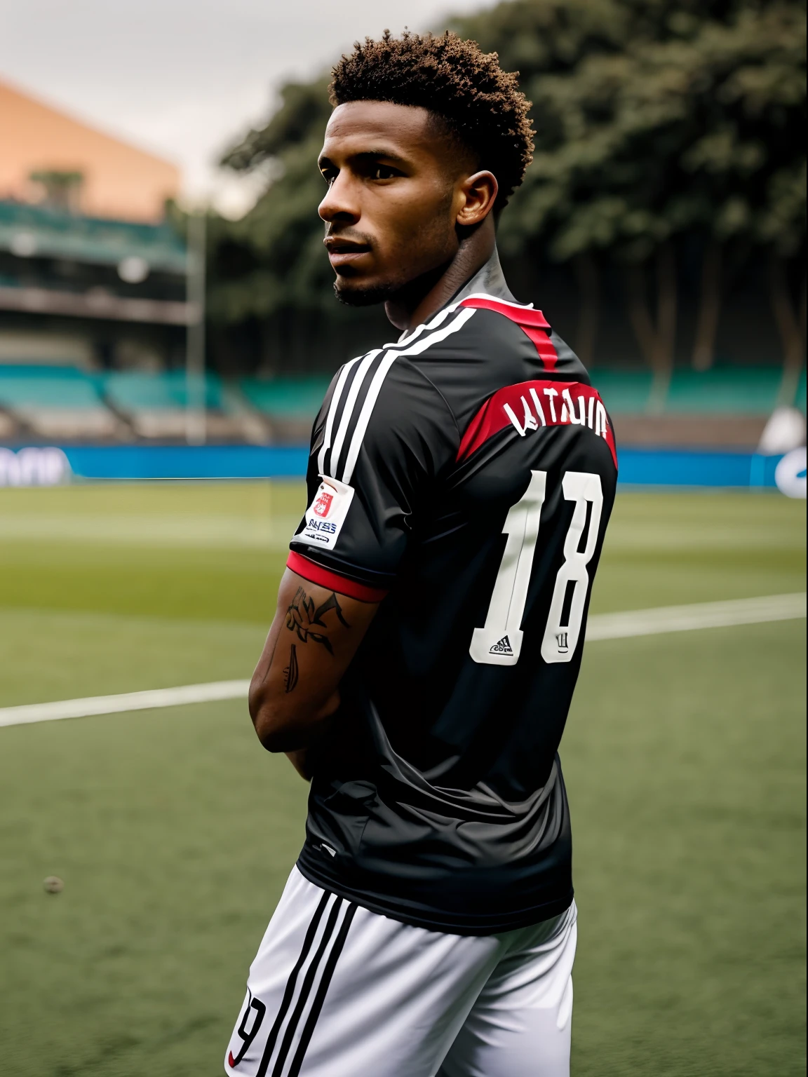 Homem negro Soccer Player in River Plate, tatuagens