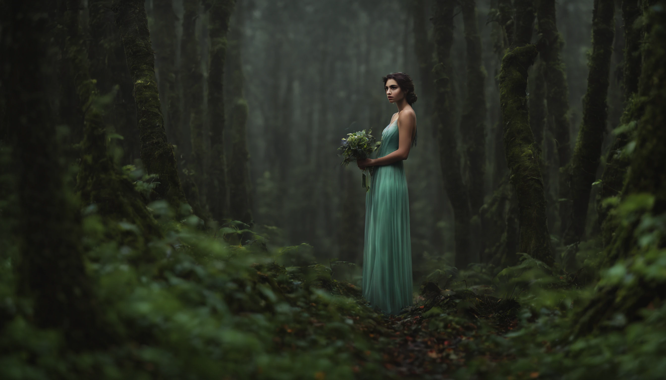 Uma ****** em uma floresta iluminada pela lua, (melhor qualidade,Altas), With dense trees and a misty fog. The forest is full of moonlight, projetando sombras e criando uma sinistra, mystic atmosphere. The girl is using a fluid, Ethereal dress that sparkles in the moonlight. your eyes are (extremamente detalhado,belos olhos detalhados), reflecting the beauty and mystery of the forest. She holds a bouquet of (brilhante, luminoso) flor, adding a touch of enchantment to the scene. Nas profundezas da floresta, there is (criaturas misteriosas,seres ocultos) lurking among the trees, barely visible through the persistent fog. Essas criaturas, Conhecido como Berserkers, are using (peles de urso), its primal and ferocious nature intertwined with the energy of the forest. As peles de urso exibem (Simbolismo tradicional,striking patterns) that enhance its mystical presence. The forest itself is embraced by the colors of (esmeralda, jade, verdes cintilantes), criando uma paleta vibrante e encantadora. The moonlight casts soft (prata, Ethereal) Tons, Illuminating the intricate details of the trees and the girl's ethereal dress. As the moon shines through the gaps in the canopy, cria um (mistic, Ethereal) lighting effect, highlighting the cascading layers of mist and casting a soft glow on everything it touches. The general atmosphere is of both (magical and mysterious), convidando os espectadores a mergulhar neste mundo evocativo. The artwork is rendered in a (Sonho, Ethereal) Estilo, combinando elementos de (Fantasia e realismo). The details are (ultra-detalhado), capturando cada folha, textura, and expression with precision and depth. o (fotorrealista) Rendering creates a sense of credibility, Keeping the Mystical Essence Alive. (TAGS: ****** na floresta iluminada pela lua, dense trees, nevoeiro enevoado, Ethereal Flowing Dress, flores brilhantes, belos olhos detalhados, seres ocultos, peles de urso, Simbolismo tradicional, cores vibrantes, esmeralda, jade, verdes cintilante