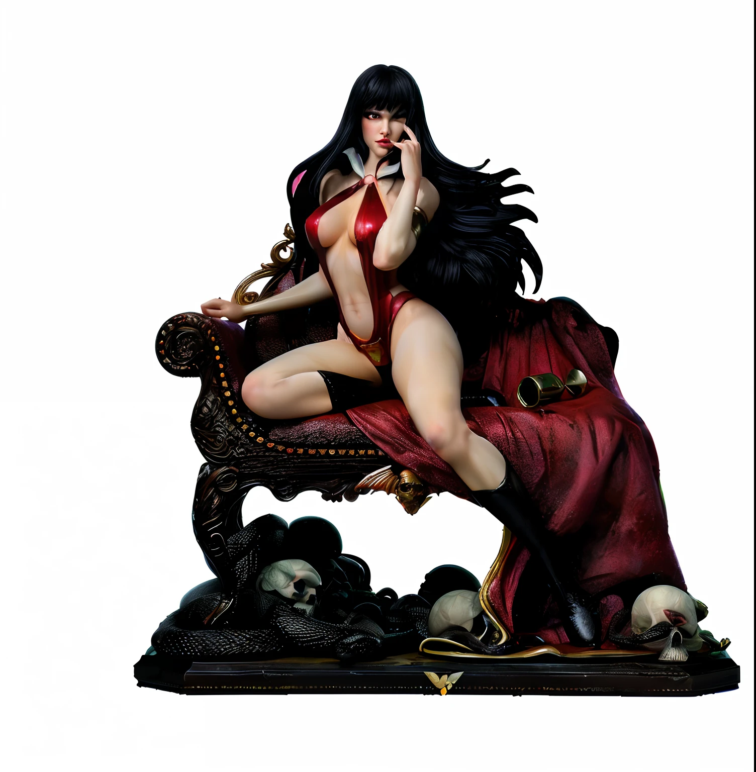 digital airbrush painting of Vampirella wearing a transparent cosplay costume revealing through simi-transparent fabric, nipples pushing hard against fabric, white background. art style of Boris Vallejo:3