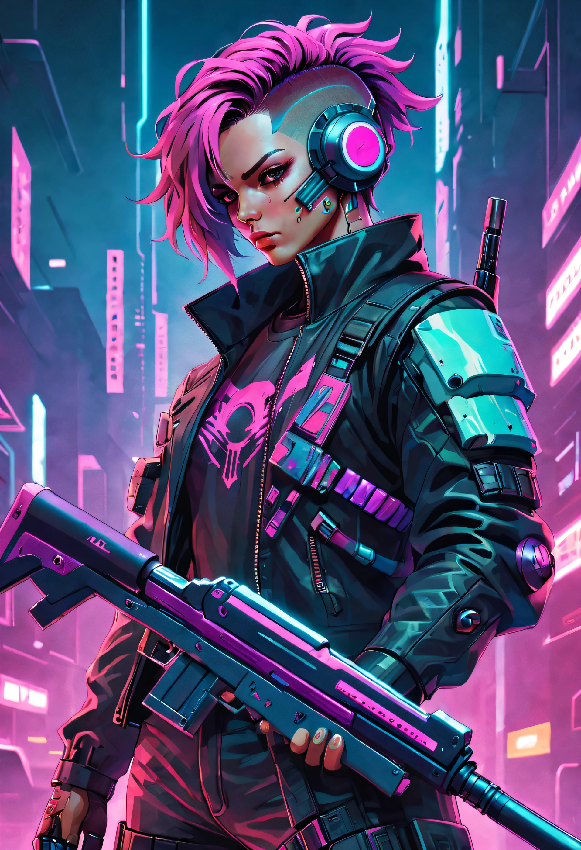 um homem com uma arma e um capacete segurando uma arma, musculoso! Cyberpunk, masterpiece epic retrowave art, Jen Bartel, cyber space cowboy, badass anime 8 k, Estilo de arte cyberpunk, Cara cyberpunk, Retrowave Epic Art, Epic retrowave art, cyberpunk hero, Marvel 8 0 S Estilo, arte da capa dos quadrinhos cyberpunk, 8 0 s sci - arte em quadrinhos fi