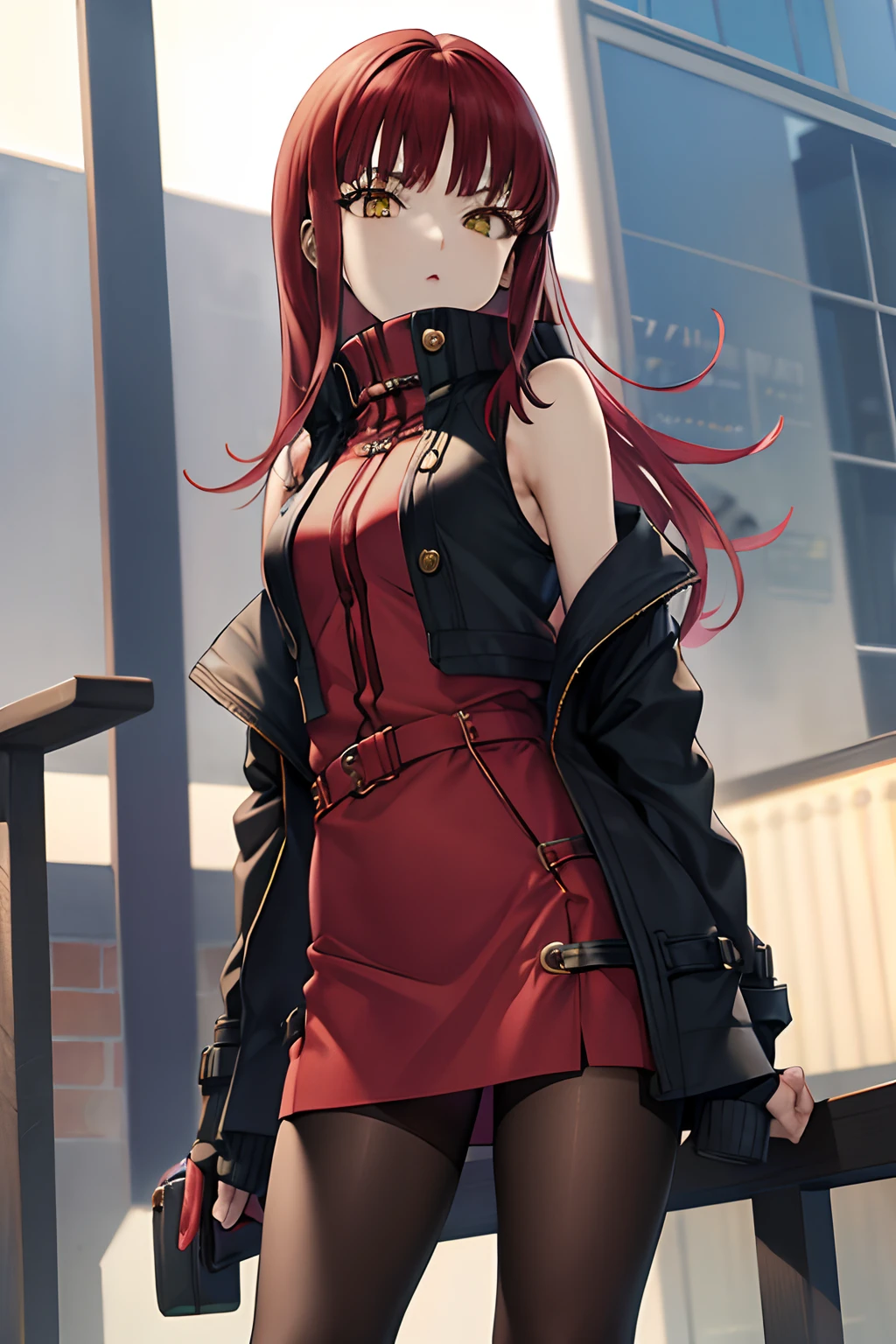 masutepiece, Best Quality, absurderes, Perfect Anatomy, 1girl in, Solo, Yoko Katori, Long hair, Knitted Outerwear、((a miniskirt)), ((pantyhose))、((long boots))、((Photo from below))、((Show panties))、((Kick the viewer))