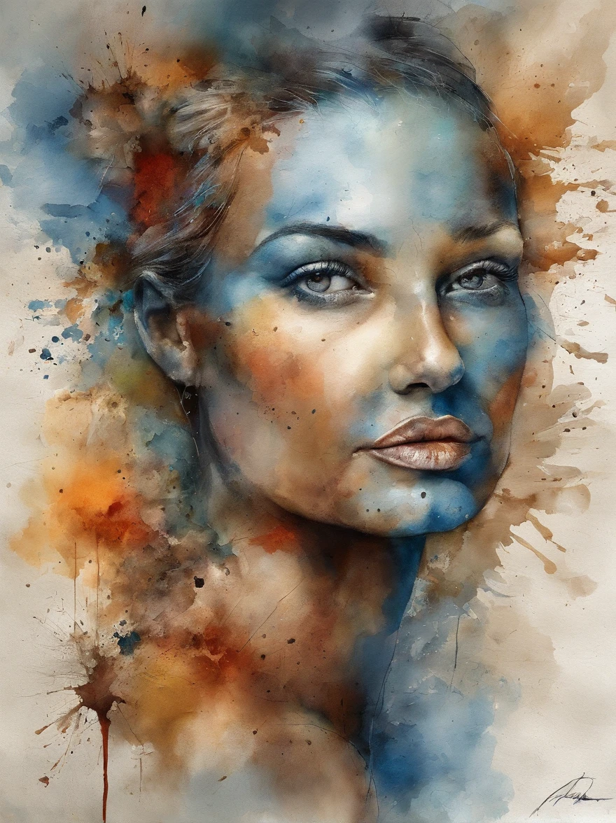 3D Puzzles , Beleza-Looks , Ruiva, Ogiva explosiva, Partes, embutido no rosto, transitory, inspirado em Igor Morski, dramatic art, photo manipulation, photo manipulation, Decair,, explosion of data fragments, Hm, Arte Oficial, Detalhes inacreditavelmente altos, Photoshop Arte, Rauscheffekt, azul escuro