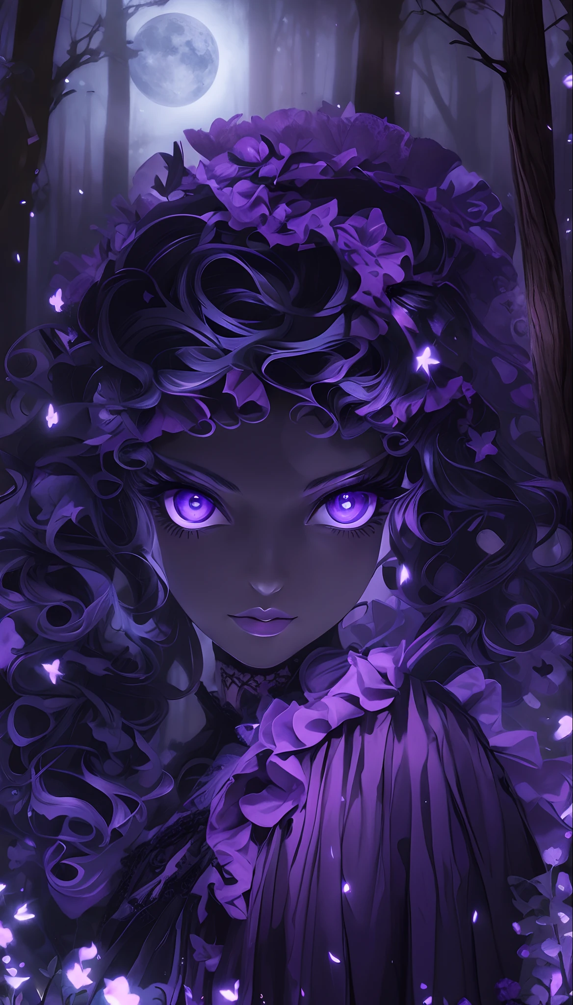 In a moonlit night, a violet haired gothic witch casting glowing violet spells. Her eyes, detailed and captivating, filled with determination and a touch of mischief. Her lips, beautifully detailed, curled into an enchanting smile. The intricate lace and ruffles of her gothic lolita attire complement her ethereal presence.The scene is bathed in an otherworldly glow, with the moon's soft light illuminating the surroundings. A misty forest provides a mysterious backdrop, its trees casting long, eerie shadows. The air is heavy with magic, as swirling purple spells emanate from the lolita's hands.The artwork showcases the finest craftsmanship, with ultra-detailed strokes bringing the lolita's enchanting presence to life. The colors are vivid, with the purple spells contrasting against the dark blues and blacks of the night. The lighting creates a dramatic atmosphere, emphasizing the magical aura surrounding the lolita.The medium used for this artwork is a mix of digital illustration and photorealistic rendering. The combination of these techniques creates a unique style that blends fantasy and reality. The attention to detail and the use of physically-based rendering techniques add depth and realism to the artwork.The overall artistic style is a fusion of gothic and fantasy elements. It portrays a sense of mystery and allure, capturing the essence of the gothic lolita subculture. The color palette is dominated by shades of blue and purple, enhancing the magical atmosphere of the scene.

This prompt aims to generate a high-quality, detailed artwork. The emphasis on realism and the use of professional techniques ensure that every aspect of the artwork is meticulously crafted. The result is a masterpiece that transports the viewer into a world of magical possibilities.

Tags: blue-haired, gothic lolita, glowing purple spells, moonlight, detailed eyes, detailed lips, misty forest, swirling spells, enchanting smile, intricate lace, ruffles, ethereal presence, otherwor