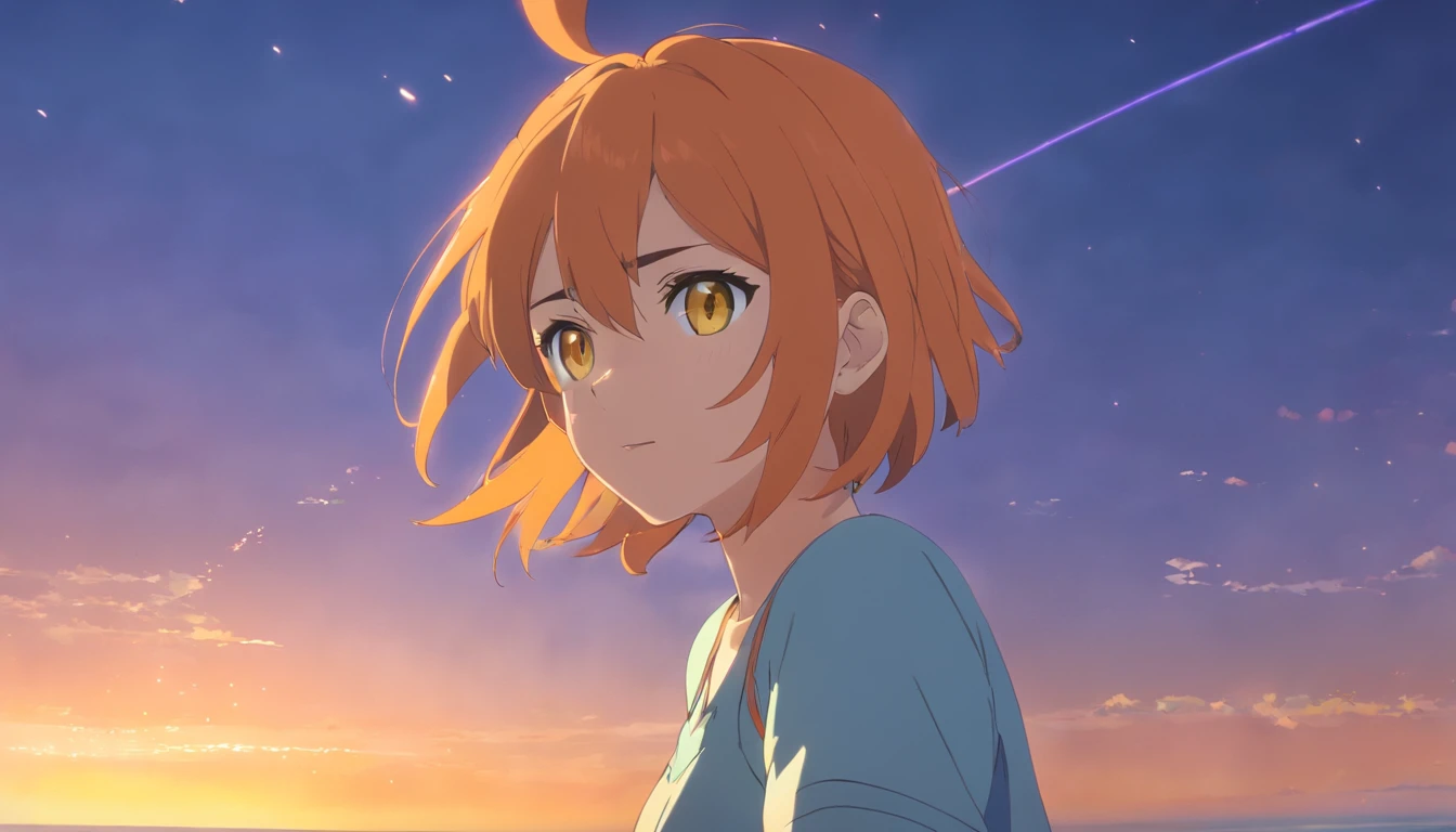 masterpiece、top-quality、1 female、Orange hair、Big ass、yellow eyes、a short bob、(Spark:0.7)、Lori、Cycle Shorts