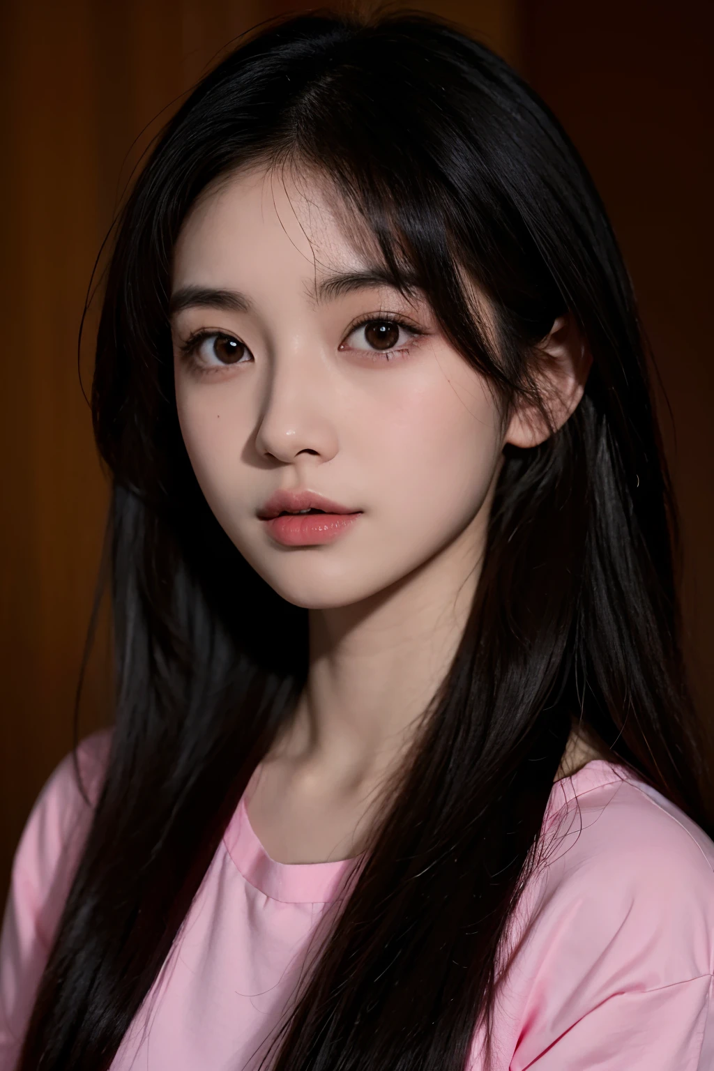 masutepiece, Top image quality, High quality, Beautiful woman, Popular Korean Makeup, Detailed, Swollen eyes, Detailed eyes, Detailed skin, Beautiful skin, 超A high resolution, (reality: 1.4), Very beautiful, Slightly younger face, Beautiful skin, slim, (Super realistic), (Illustration), (High resolution), (Very detailed) (Best Illustration), (Beautiful detailed eyes), (super detailed), (Wallpaper), (Detailed face), gaze at the audience, Fine details, Detailed face, pureerosfaceace_v1, Smile, Look straight ahead, Look straight ahead, angle from waist up, Realistic Photos, brightened light, Professional Lighting, Black hair (some green), Long hair, Dark ruins, Big Red Moon, Gorgeous red and black dress, Mature Woman, long and stylish bangs,