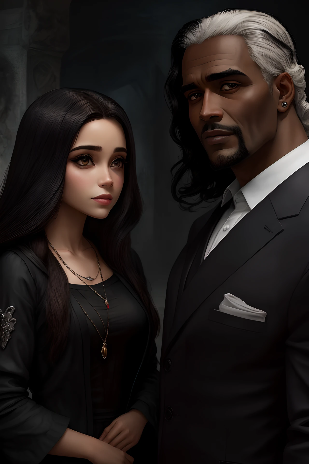 Disney Uma de cabelo cacheado preto de olho preto e branca dansando e jesus olhando