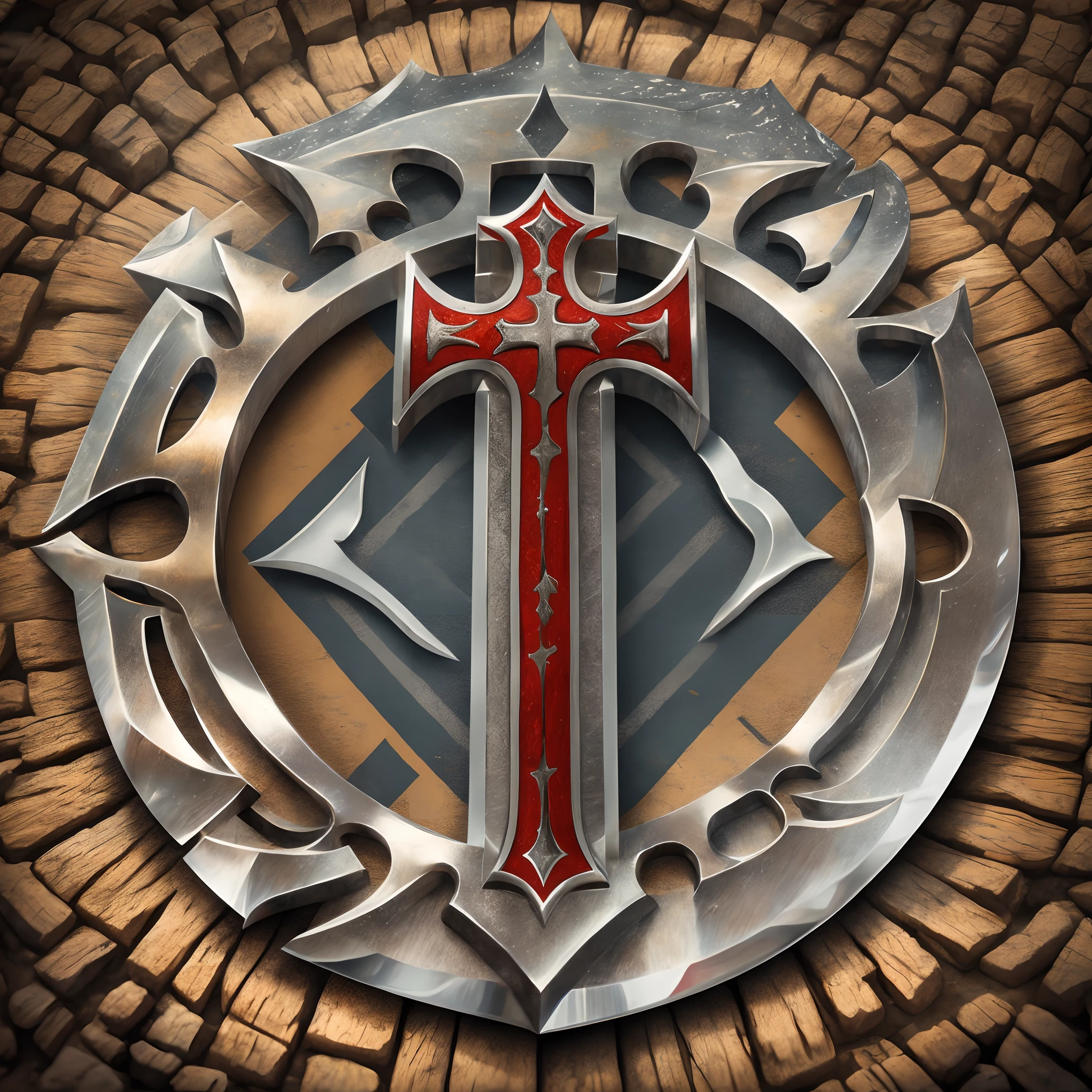 a brand logo design with an silver axe and a christian cross mark at the handle --auto --s2