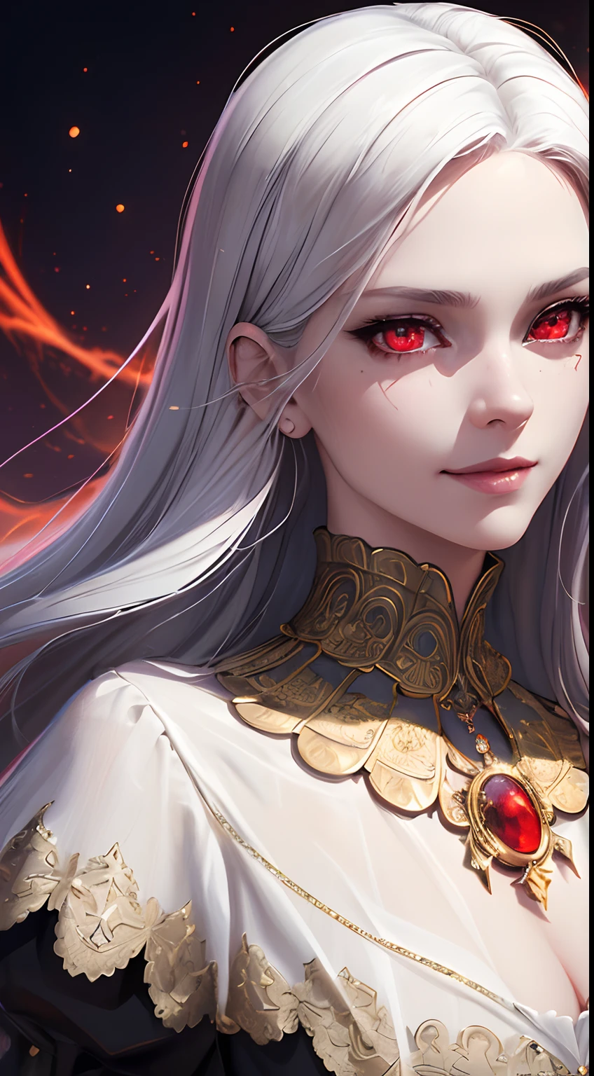 ((POV)), Silver Hair, Red Eyes, Warlord Violence, Symbols, Mortal Cross, Horror, Official Art, ((Oil Painting)), ((Anime Movie, Ultra Detailed, Best Quality, Movie, 16k))), Heterochromic Pupil, Dragon Pupil, Chinese Costume, Chinese Costume, Explicit, Chest D Level