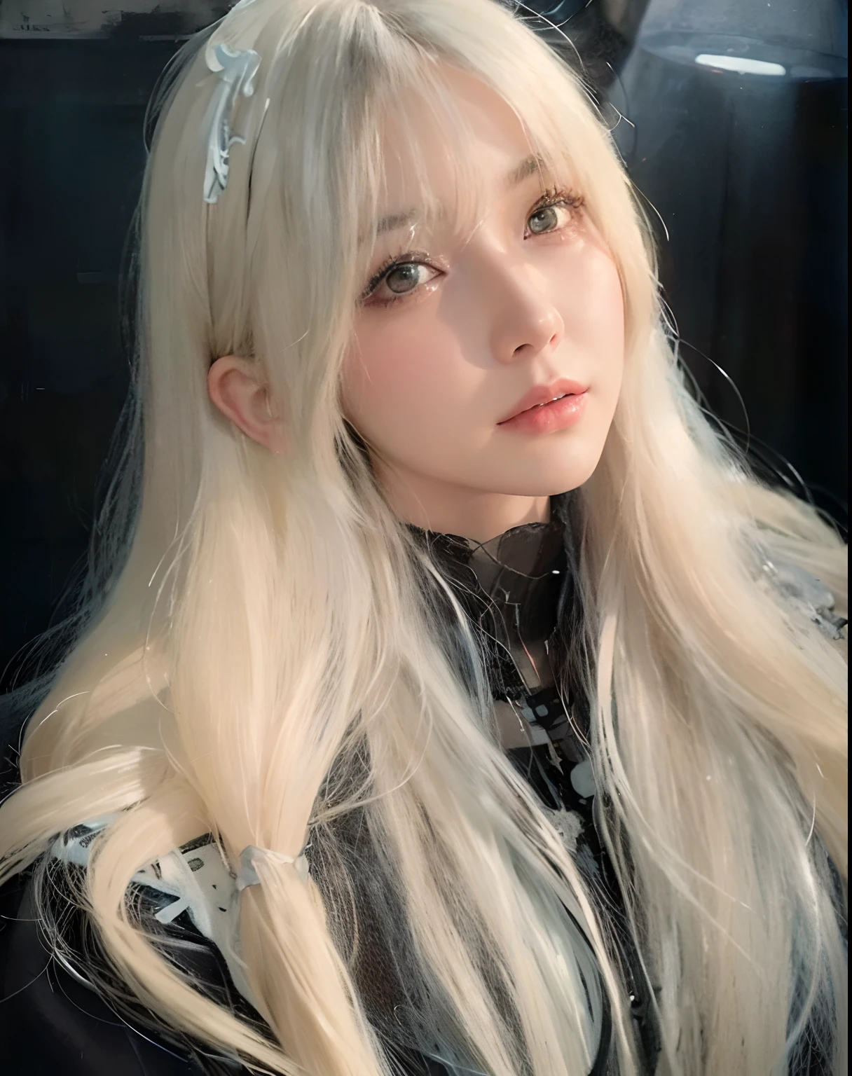 (front focus),(in the dark:1.6),
Hyperrealist portrait of female by david hockney and alphonse mucha,fantasy art, photo realistic, dynamic lighting, artstation, poster, volumetric lighting, very detailed faces, 4 k, award winning,, 1girl, in the dark, deep shadow, low key,cowboy shot,(official clothing:1.4) ,long hair,white hair,