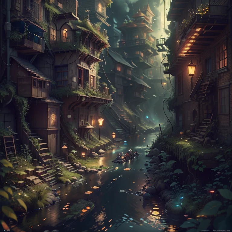 tmasterpiece,bset quality,realisticlying,offcial art,Extremely detailed,tmasterpiece,Best quality at best,(非常详细的 CG 统一 8k 壁纸),(Best quality at best),(The best illustrations),(The best shadow),Very detailed pictures,(PureErosFace_V1:0.7),(8K,best qualtiy),A small stream flows through an abandoned city,Mechanical dog in the stream,cyber punk perssonage,sci-fy,Gothic,hyper realisitc,Mechanical fantasy,(luminouslighting, Atmospheric lighting), chilly, gloomily, magical,