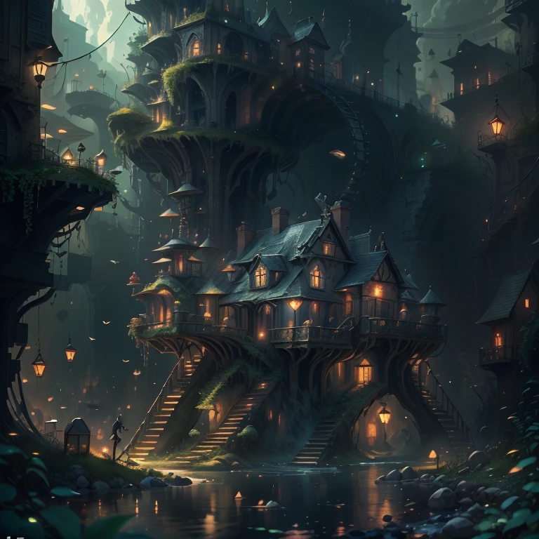 tmasterpiece,bset quality,realisticlying,offcial art,Extremely detailed,tmasterpiece,Best quality at best,(非常详细的 CG 统一 8k 壁纸),(Best quality at best),(The best illustrations),(The best shadow),Very detailed pictures,(PureErosFace_V1:0.7),(8K,best qualtiy),A small stream flows through an abandoned city,Mechanical dog in the stream,Fantastical streams,cyber punk perssonage,sci-fy,Gothic,hyper realisitc,Mechanical fantasy,(luminouslighting, Atmospheric lighting), chilly, gloomily, magical,