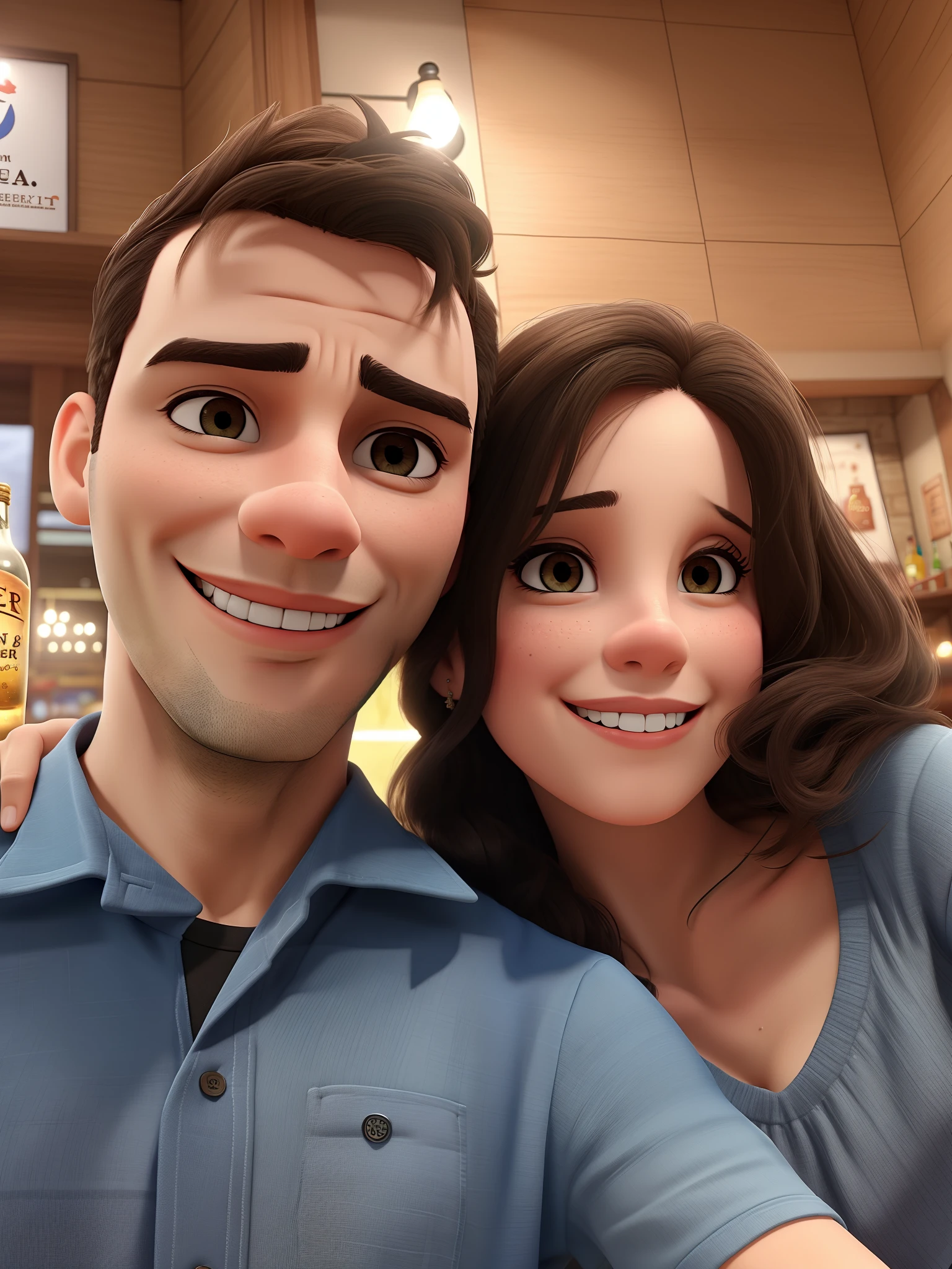 Um homem moreno e uma mulher morena sentados juntos estilo disney pixar, alta qualidade, melhor qualidade