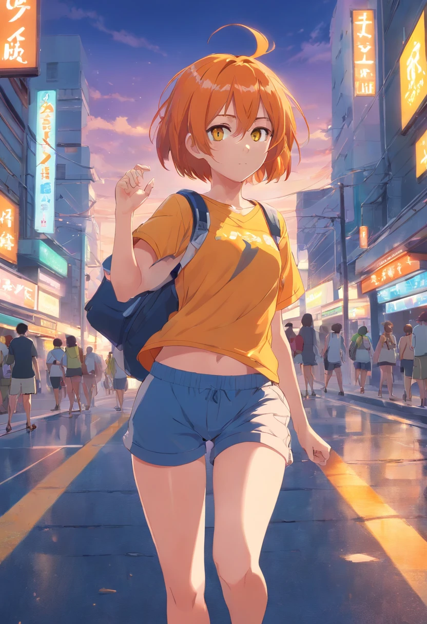 real photos of (1 cute korean stars) toss hair, Light makeup, Medium breast size, Orange Polo Shirt, at the train station, Clear facial features of the Canon EOS, 16K, high resolution, Clear and lifelike details, Overexposure, incise, Ultra HD, high resolution, best quality,Navel