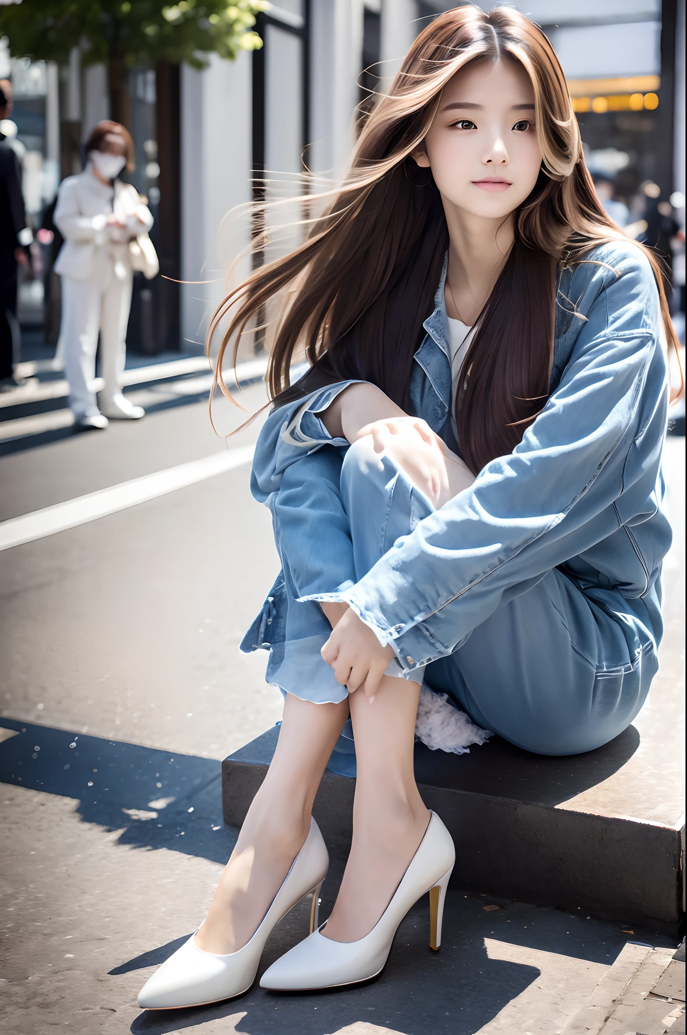 best qualtiy，tmasterpiece，超高分辨率，（fidelity：1.4），1girl，detailed face, long hair, long leges，standing on your feet, high-heels.