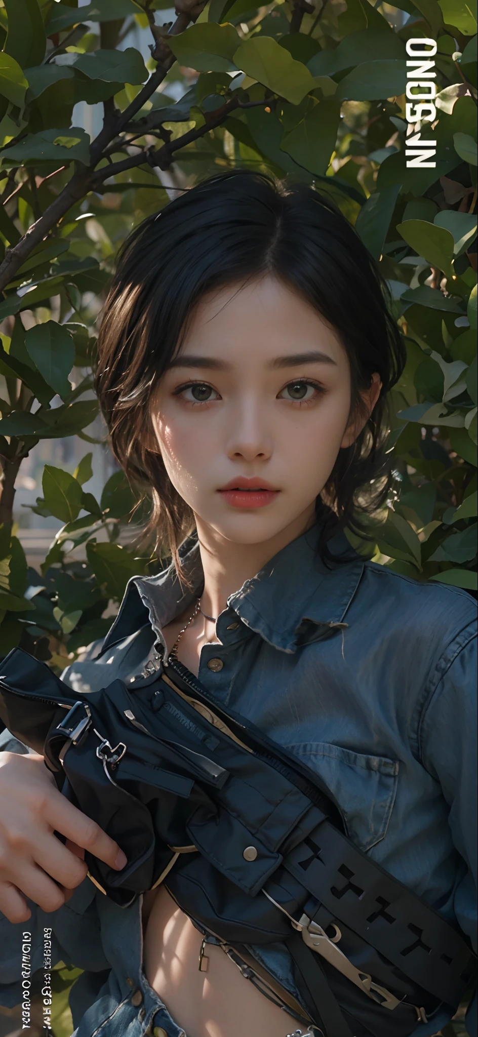 ((medium chest, tomboy, small head)), (well-defined abs: 1.1), (perfect body: 1.1), (short wavy hair: 1.2), russet hair, collar, chain, full body photo, crowded streets, wearing black vest, denim jacket, ((shorts)), (extremely detailed CG 8k wallpaper), (extremely delicate and beautiful), (masterpiece), (best quality: 1.0), (super high resolution: 1.0), beautiful lighting, perfect lightning, realistic shadows, [high resolution ], delicate skin, ultra-detailed ((colorful)))