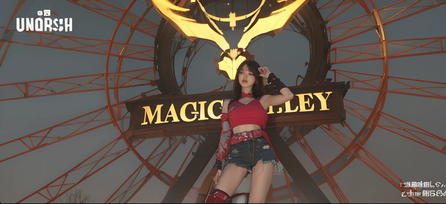 a park、((top-quality、8K、​masterpiece:1.3))、a beauty girl、1 female、爆乳:1.3、Slender body type:1.1、Crying：1.4、blac hair、Bery short hair、Racing Tank Tops、Underbub、a miniskirt、Damaged denim miniskirt、a choker、hyperdetailed face、Detailed lips、A detailed eye、二重まぶた、Kneel、hands behind head、