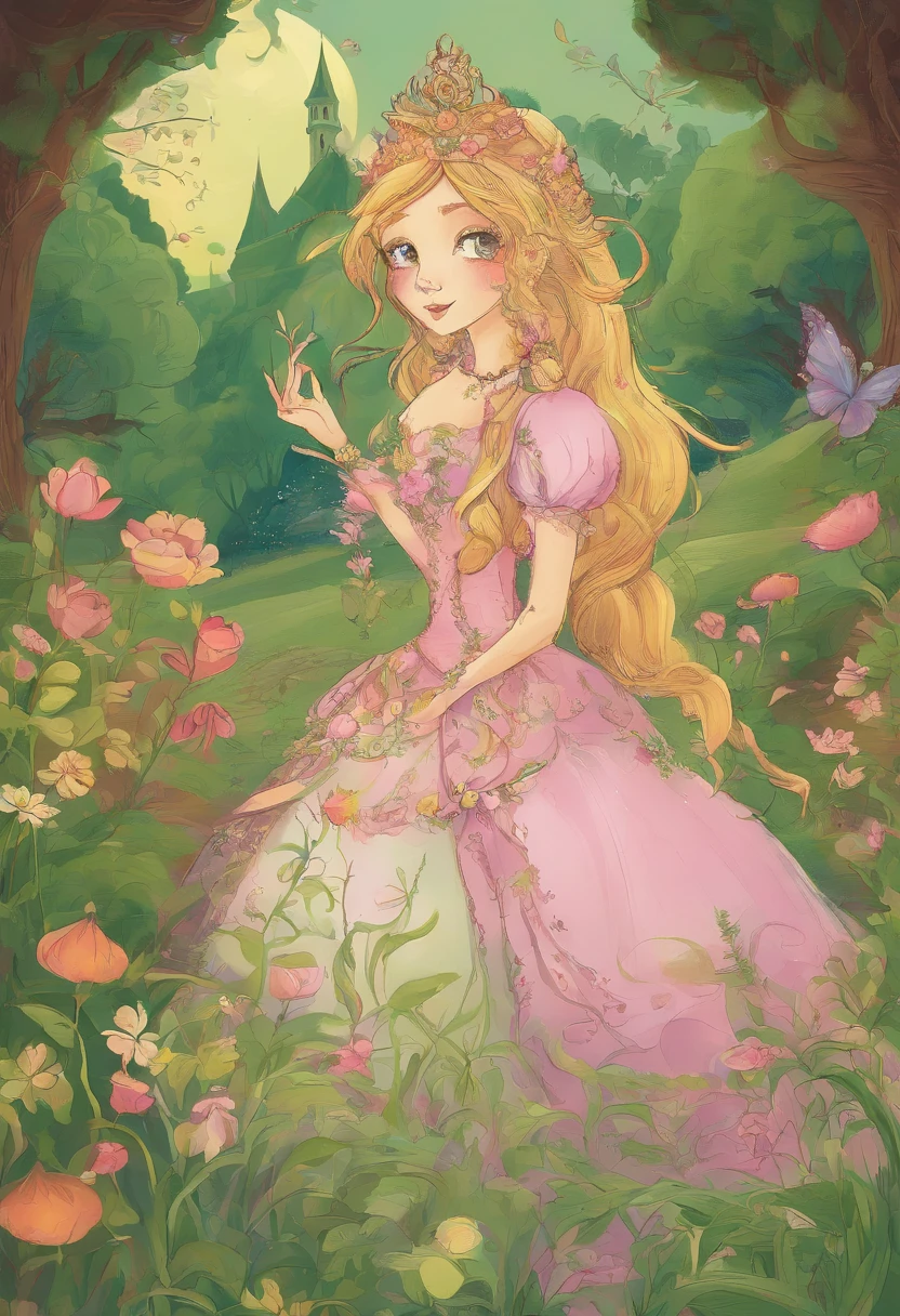 A princess,borgar,Cartoony,grassy fields