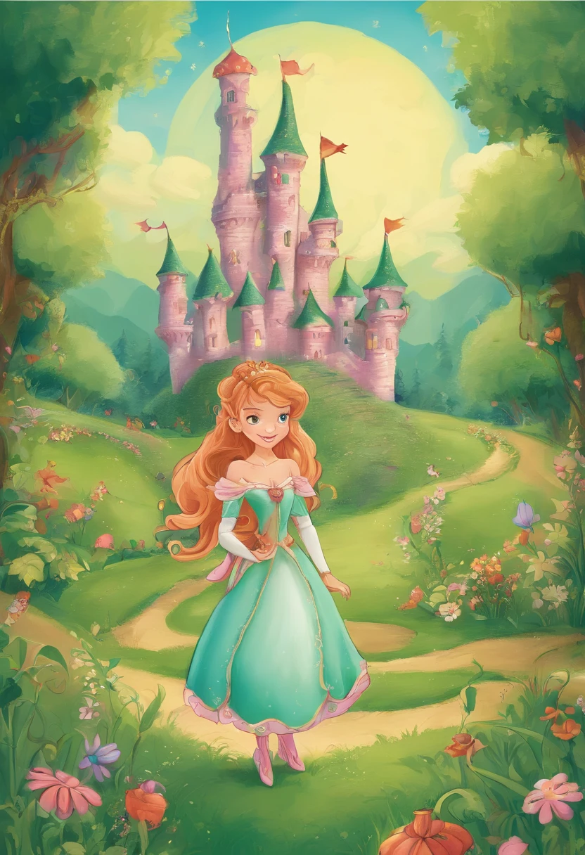 A princess,borgar,Cartoony,grassy fields