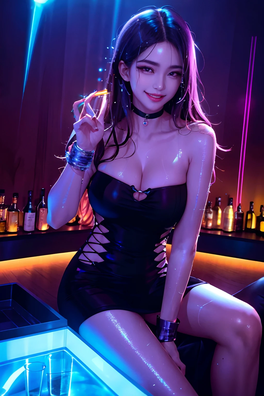 2  girl 、Beautiful woman、nico･robin、 Komoshuai、High quality, Ultra-detailed, crazy detail details, Quality in 4K

(Cinematic Digital Artwork: 1.3), High quality, masutepiece, of the highest quality, Super Detail, Illustration, [4K Digital Art]、 lndswgnr, (Sharp Focus: 1.5), (Moody lighting:1.2), depth of fields, Bokeh, 4K 、High resolution, ultra-detailliert, the Extremely Detailed CG Unity 8K Wallpapers, Realistic, Photorealsitic, Raw photo, beautifull detailed face, pale skin, realistic glistening skin, Detailed Cloth Texture, detailed hair texture, Perfect body, Beautiful face, acurate, Anatomically correct, Highly detailed face, Eye and skin texture, Natural neck length, (Beautiful eyes), (Beautiful hands), (Glossy skin:1.2), thin legs, Thin feet, Detailed people、A detailed face、细致背景、 



(Live action、Intricate details)、bionde、short-hair、
Midnight、nightclubs、Pink Neon Lights、Girls Bar、Nightclub Girls、Crazy Party Girls、
Dark cold lighting、Psychedelic Room、Holographic Color Sexy Sequin Dress、Colossal tits、Large cleavage、
Dramatic makeup、makeup、Pinky Pink Lip Stick、eye make up、mascara、eye liner、eye shadow、Light purple color control
Neon Light Room、Pitch black room、Lots of alcohol、Drank、Pure white bar counter

、Neon Girls、Dark room with pink and blue neon lights、Pink and blue light reflects off the skin、Luminous skin、reflection skin、Skin illuminated by colored light、Women's skin has a colorful and beautiful glow、 A black light on the girl's face , Facial gradients. remove((Skin Gradient Light(Skin Gradient Light))),  ((((blacklight、Skin glowing with black light)))), Apply neon lotion to the body、

((((Drunken face、Sparkling liqueur、Skin glowing with neon lights、A smile、Enraptured face、Yor, a wet body、 Sweat))))