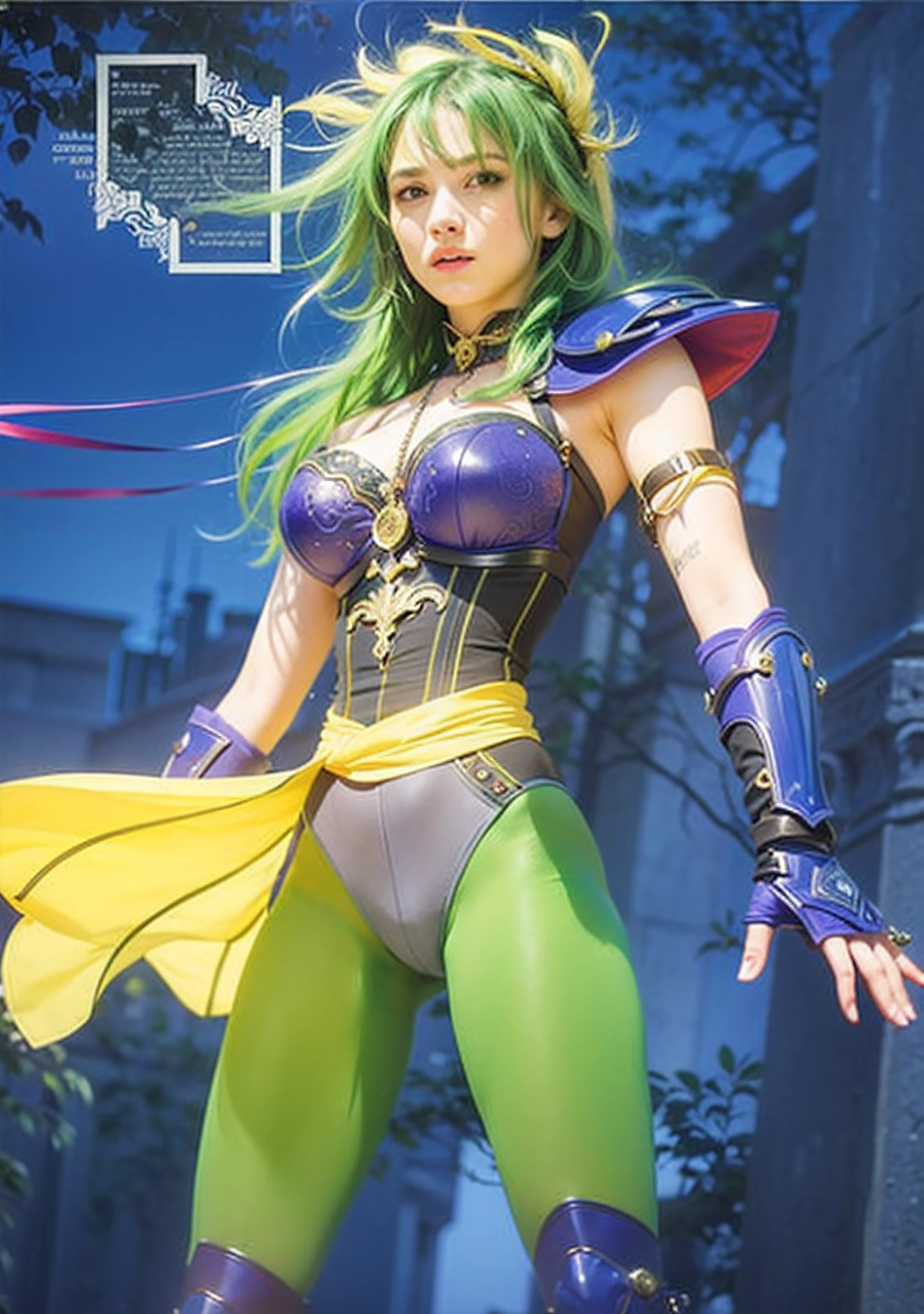 best quality,ultra-detailed,realistic,photorealistic:1.37,stunning photograph,italian,warrior girl,,italian girl,caucasian,(beautiful detailed eyes,beautiful detailed lips,extremely detailed eyes and face,longeyelashes),green hair,scared,looking forward,expressive face,fierce expression,open mouth,a surprised expression,treat,strong and powerful,brave and determined,revealing her inner strength in her eyes,courageous,protective armor,exquisite details of the armor,elaborate engravings and embellishments,dark and moody lighting,dramatic shadows and highlights,dynamic pose,action-packed,weapon in hand,ready for battle,immersive background scenery,broken ruins and debris,smoke and fog,atmospheric ambiance,rich color palette,contrasting tones,emphasizing the intensity of the scene,striking composition,rule of thirds,leading lines,showcasing the girl as the focal point,creating depth and dimension.