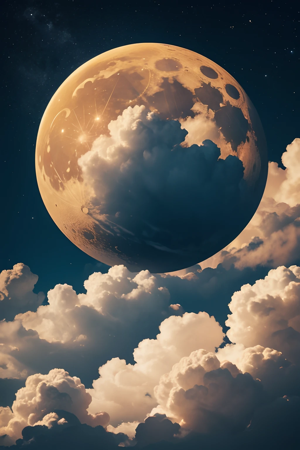 Golden Moon, clouds,