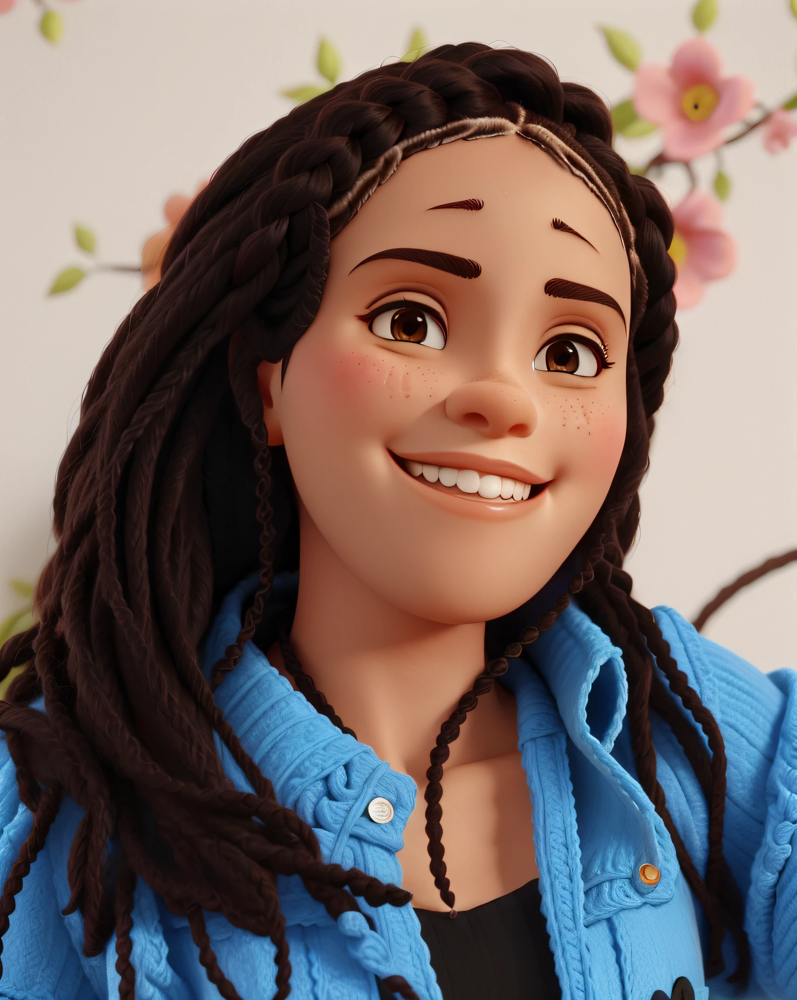 Woman Hair Braided Crochet Styles, sorrindo de aparelho dental, sobrancelhas definidas, separados, Characteristic nose, formato do rosto, testa redonda fina